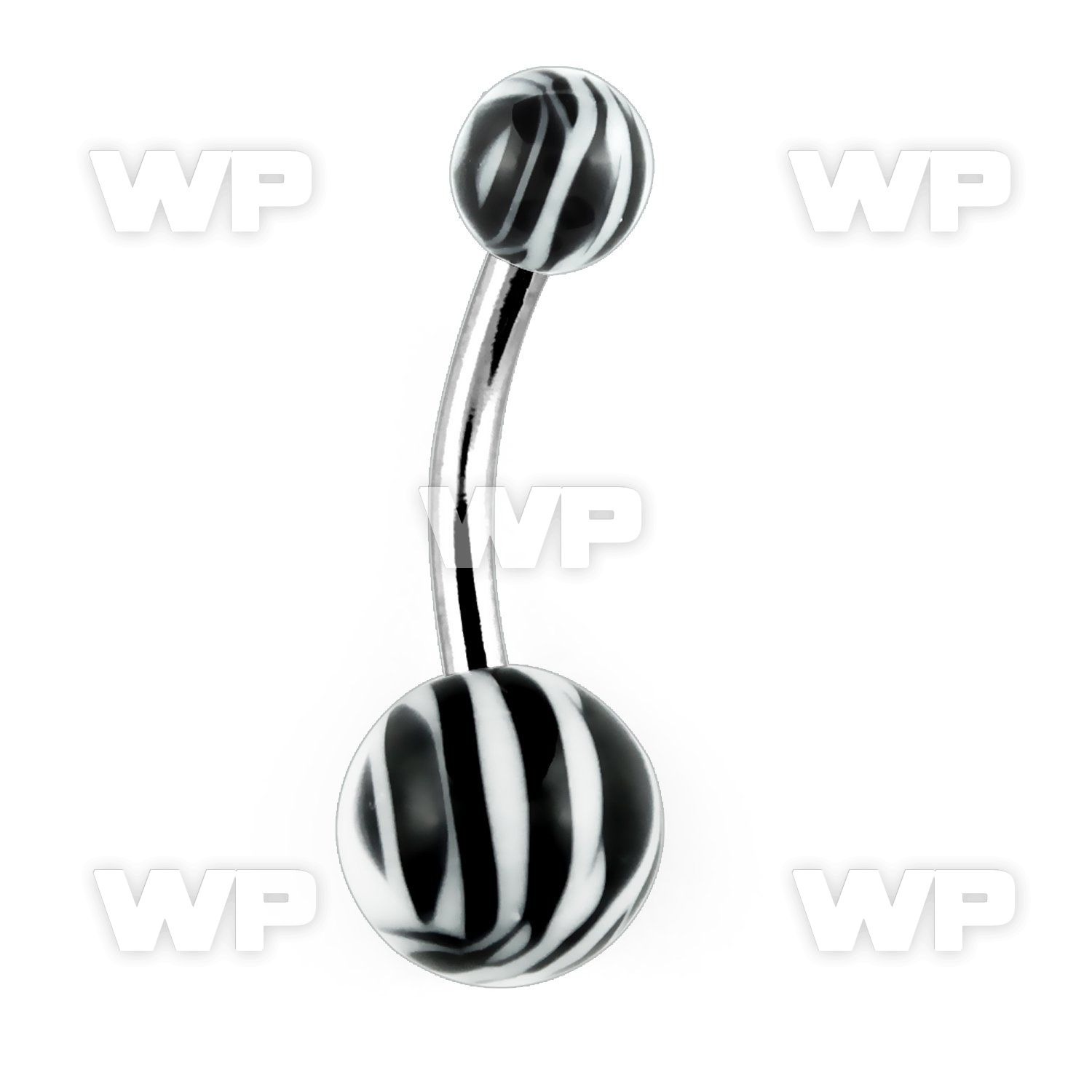4u1fr steel belly ring acrylic black white zebra striped ball belly piercing