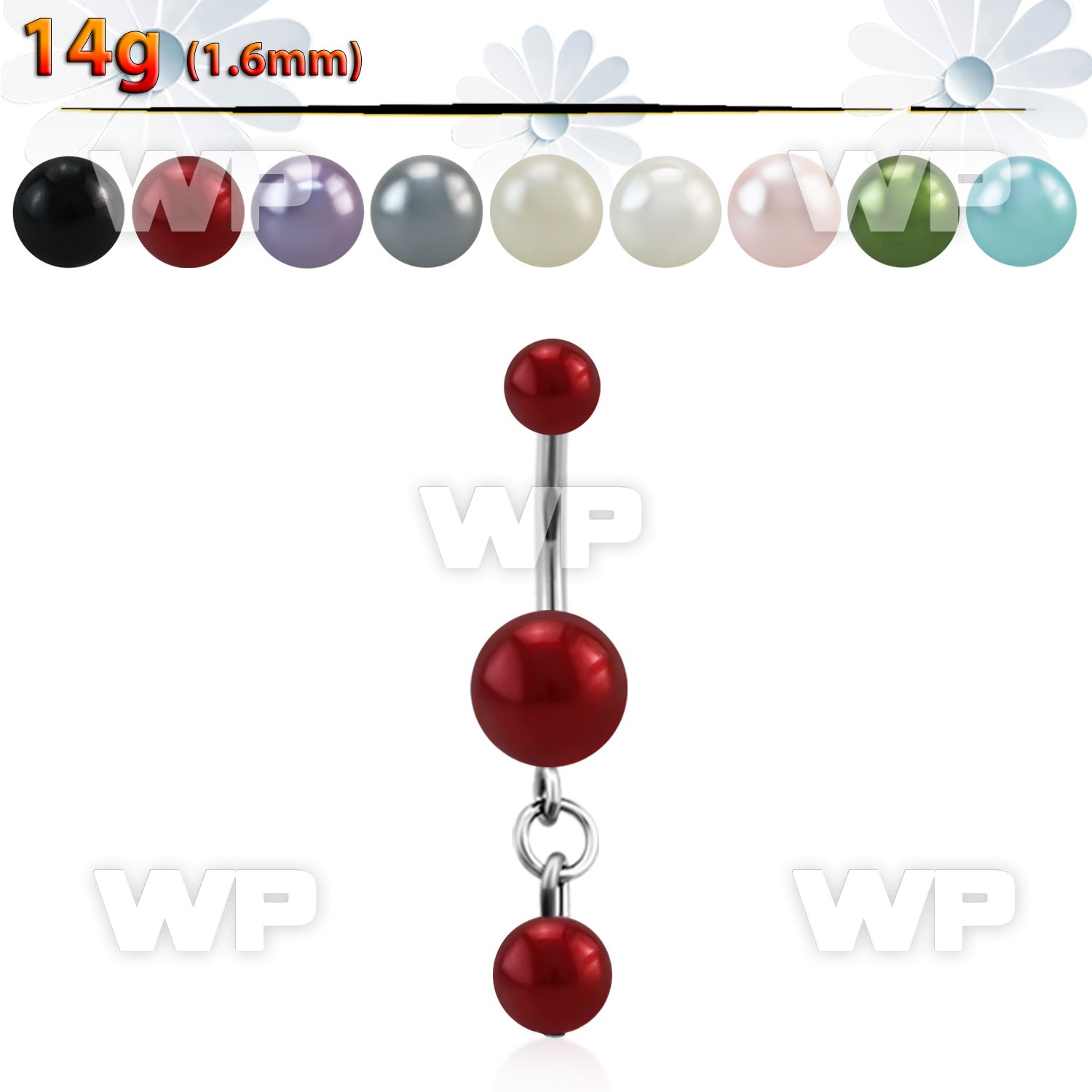 4u1mae steel belly ring faux pearl balls dangling 6mm pearl belly piercing