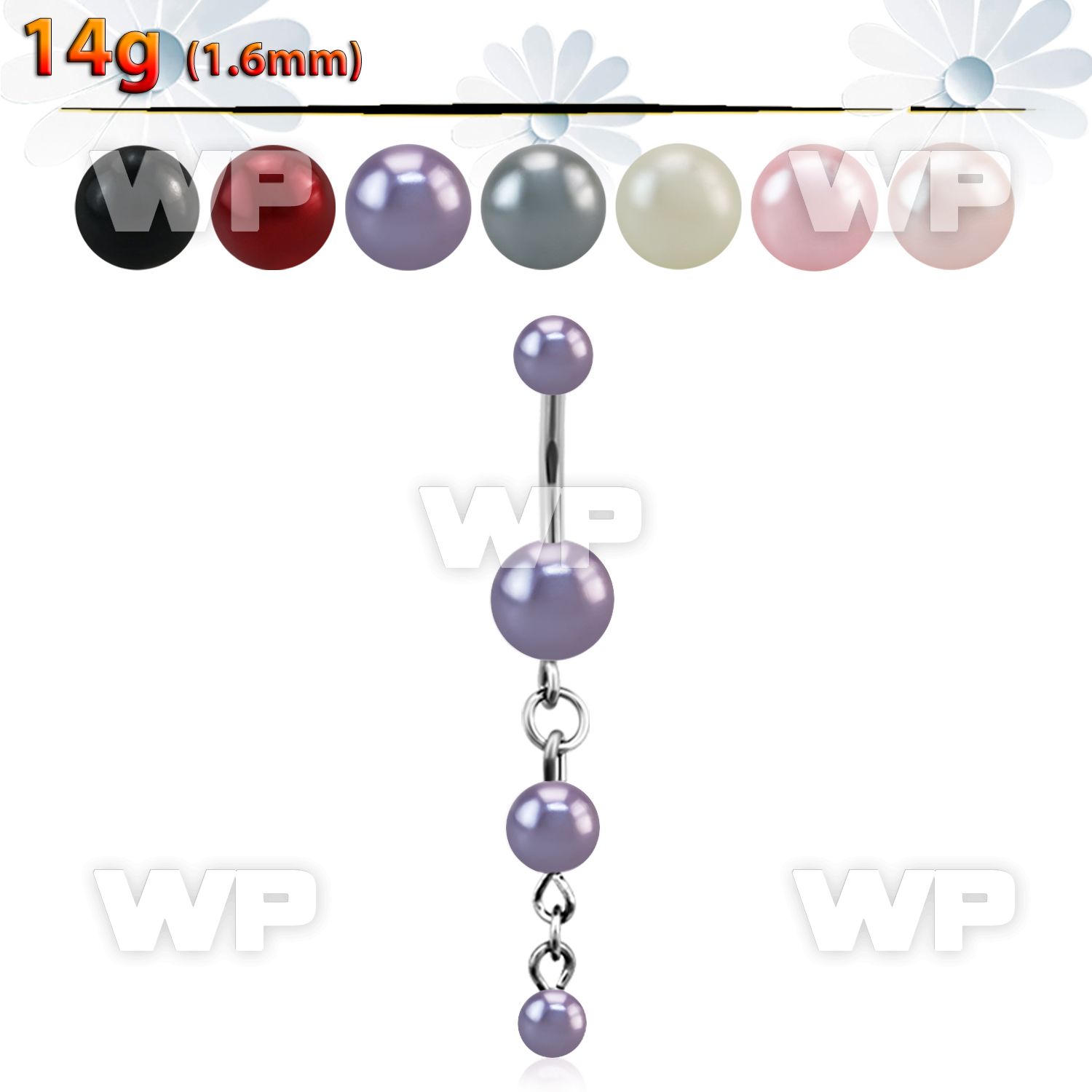 4u1mak steel belly ring faux pearl balls double dangling pearls belly piercing