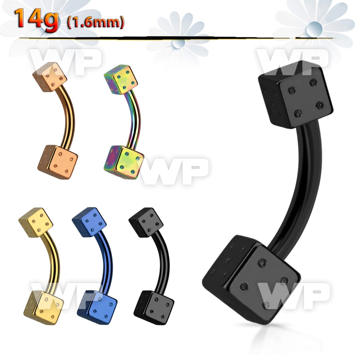 4u2k18 ion plated steel belly ring 4mm 5mm steel dice belly piercing