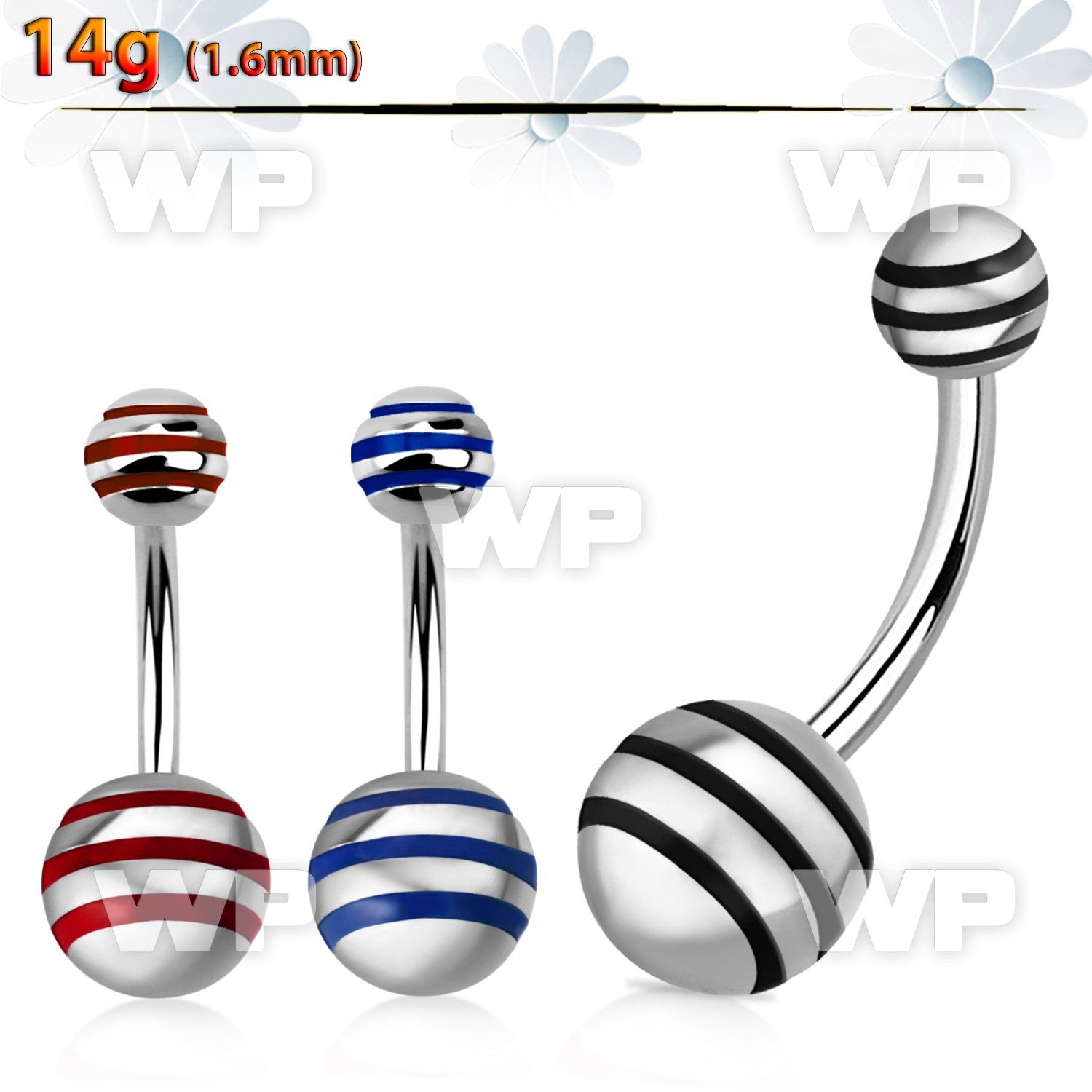 4u4n steel belly ring striped steel balls length 16mm 5 8 belly piercing