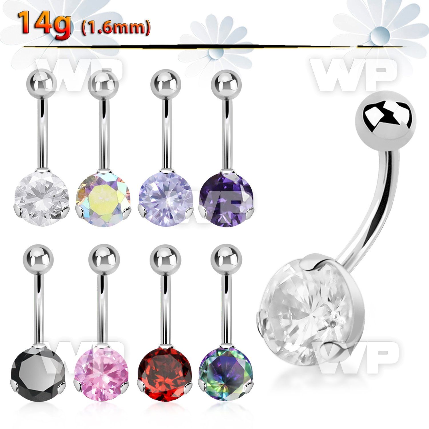 4ua1gt surgical steel casting belly ring 8mm prong set cubic zir belly piercing