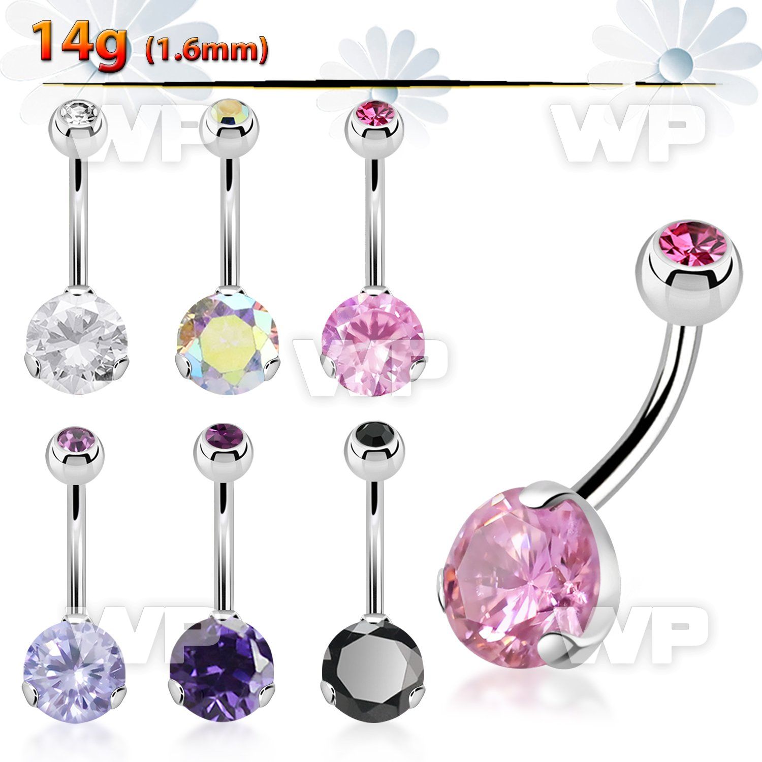 4ua1gtc4 surgical steel casting belly ring 8mm prong set cubic zir belly piercing