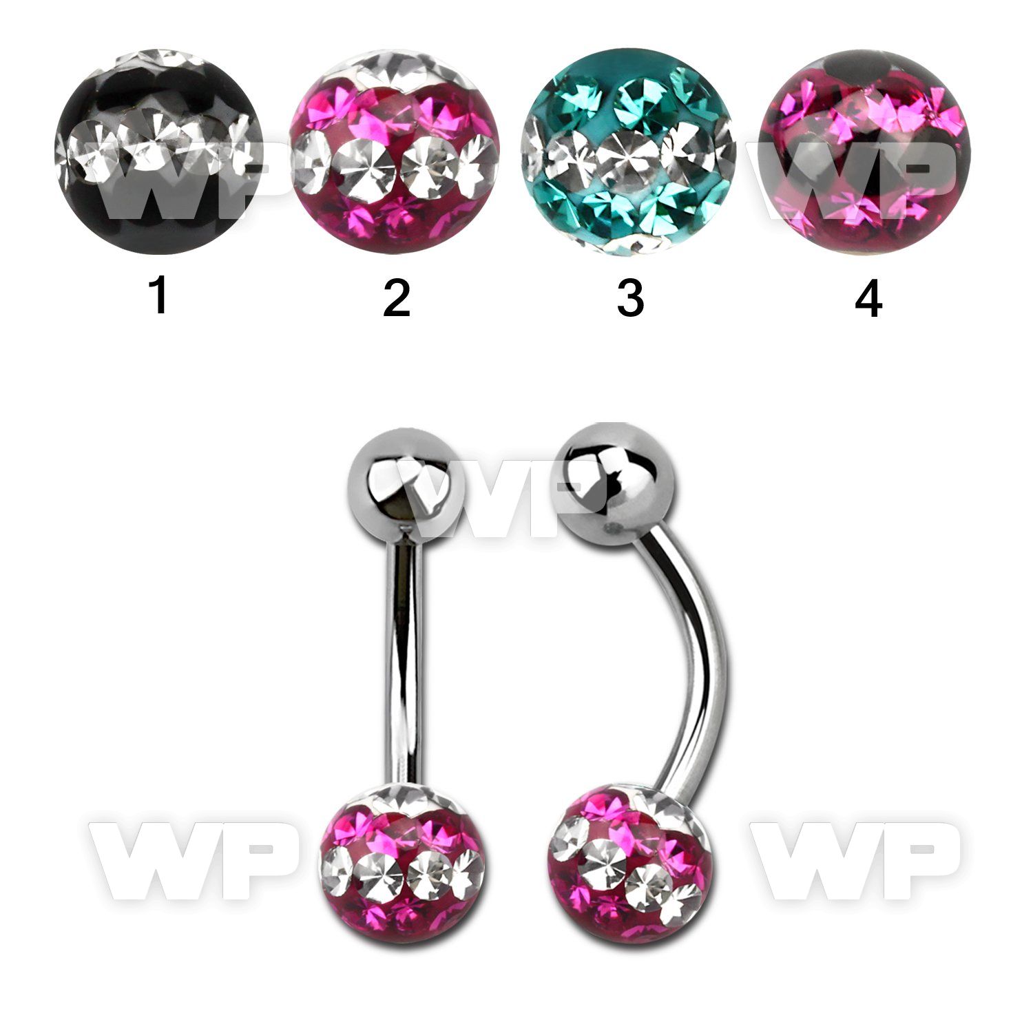 4uday1 steel belly ring 5mm upper steel ball 6mm multi crystal belly piercing