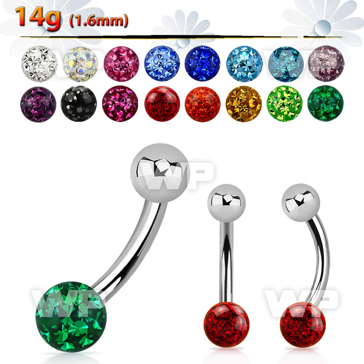 4uday steel belly ring 5mm upper steel ball 6mm multi crystal belly piercing