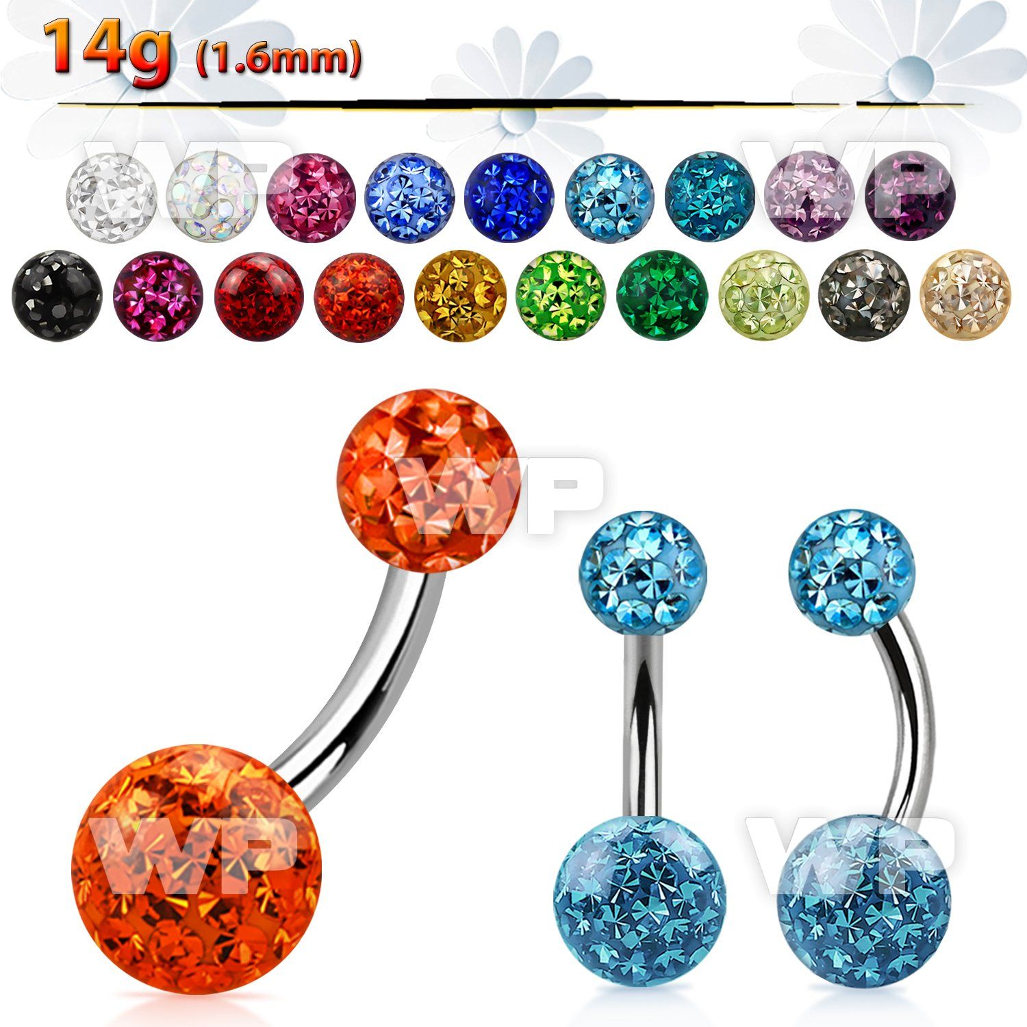 4udayt steel navel bananabell 14g crystal ferido balls