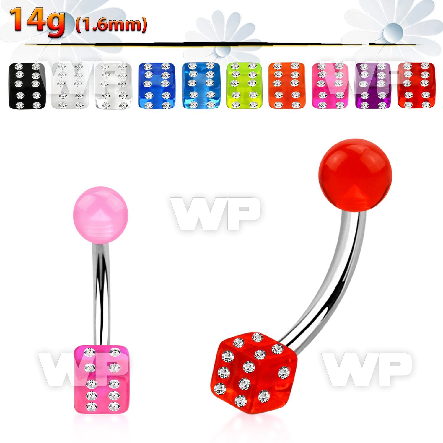 4uhq186 steel belly ring 5mm crystal studded acrylic uv ball belly piercing