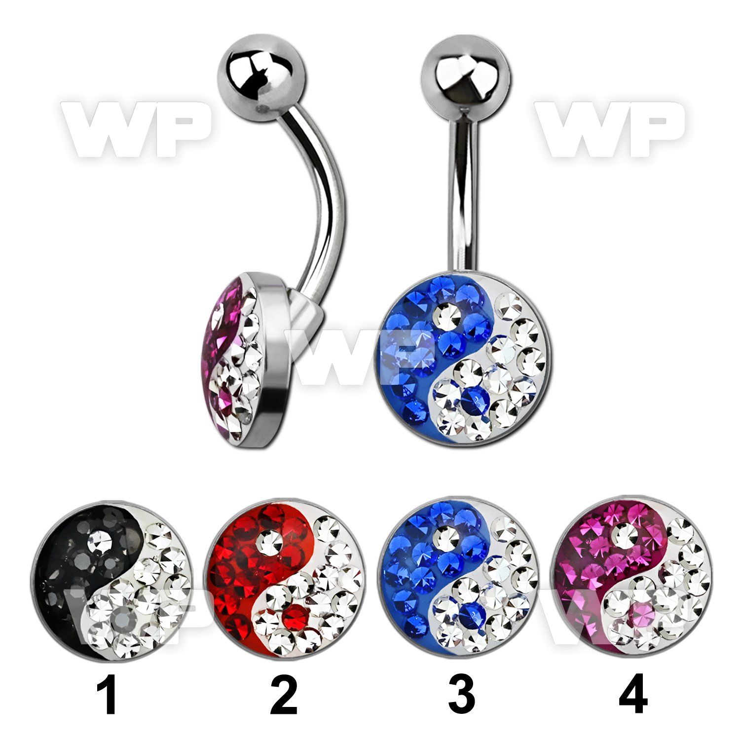 4ujrcel steel belly ring w ferido glue crystals in ying yang symb belly piercing