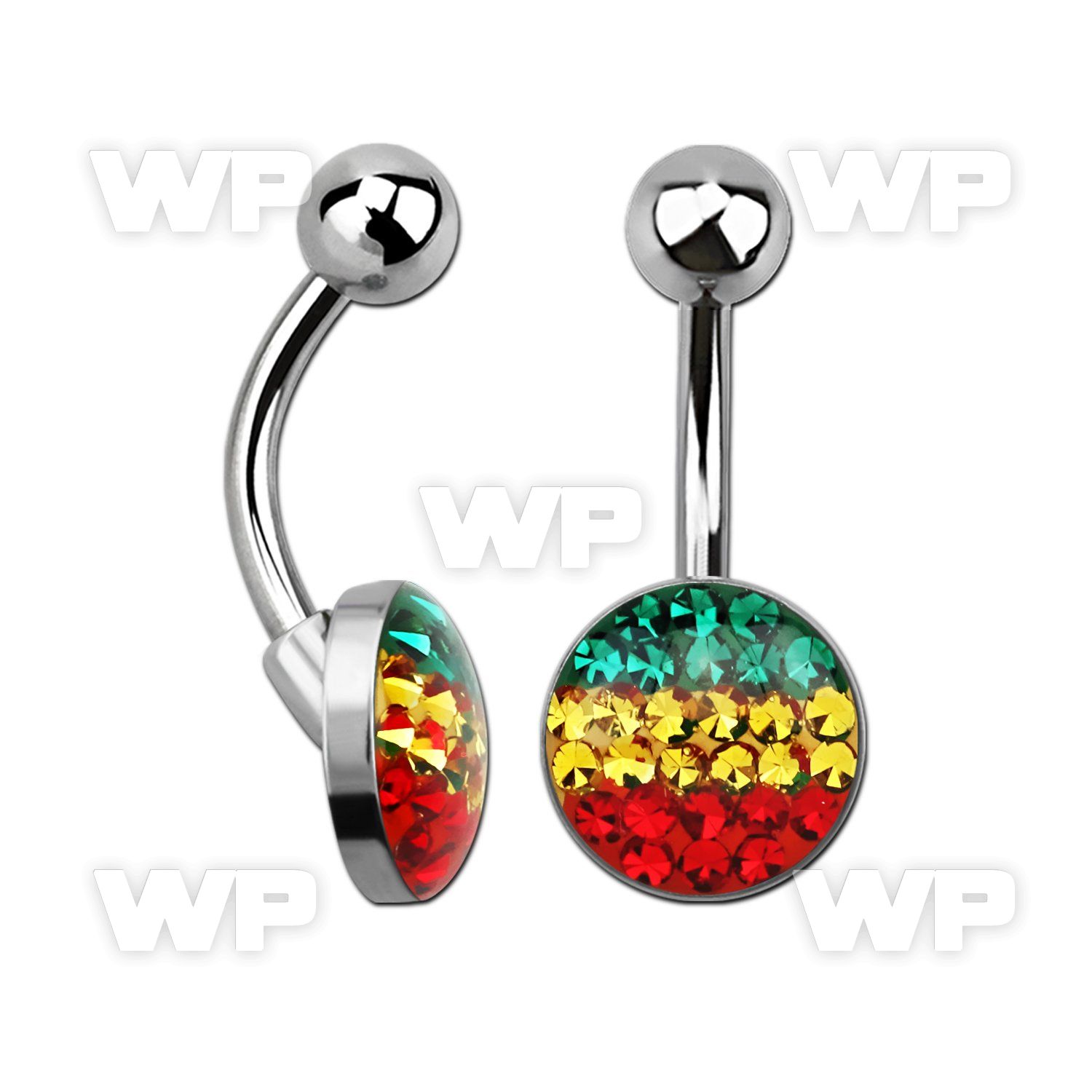 4ujrcet steel belly ring w ferido glue crystals forming rasta fla belly piercing
