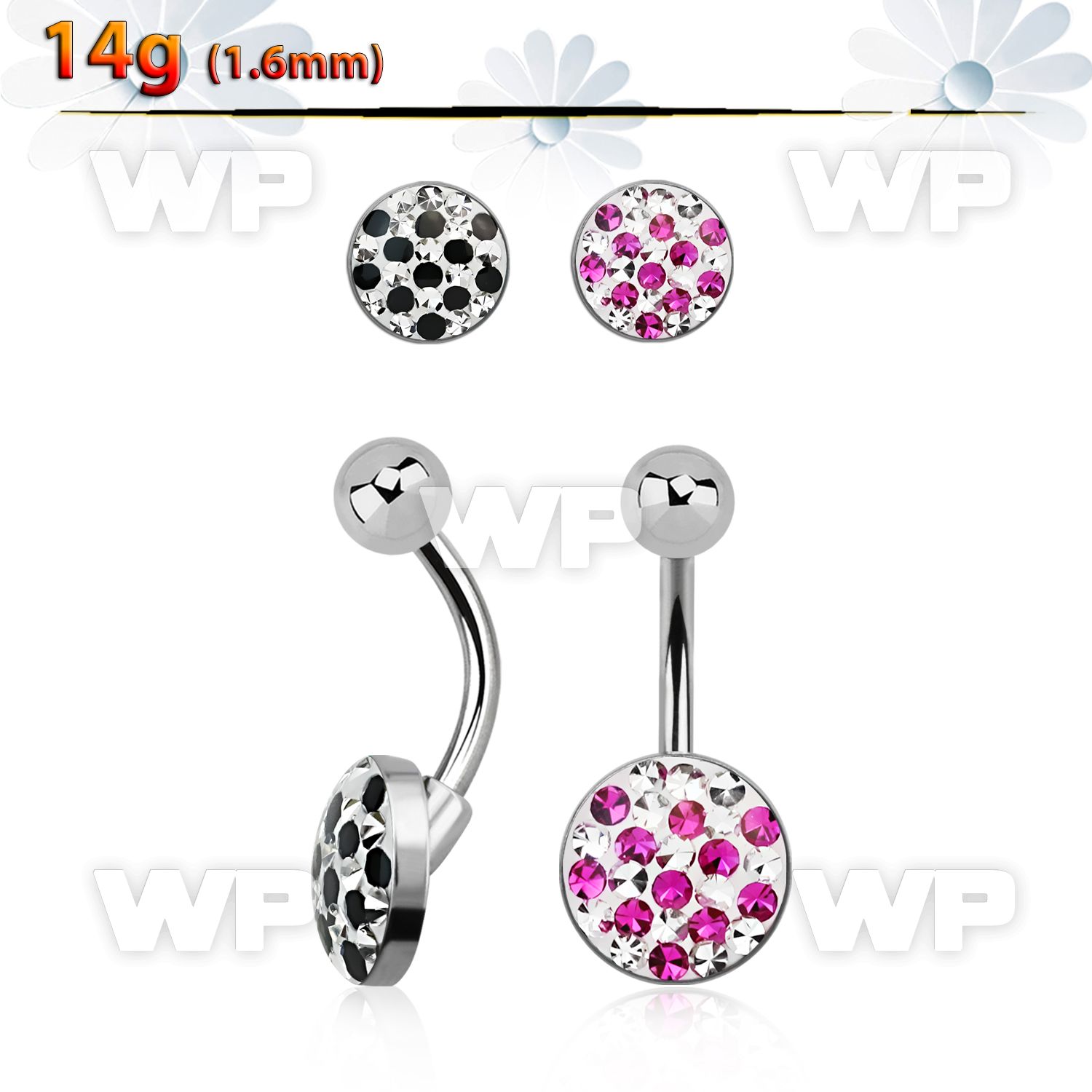 4ujrckz steel belly ring w ferido glue crystals in dotted design belly piercing