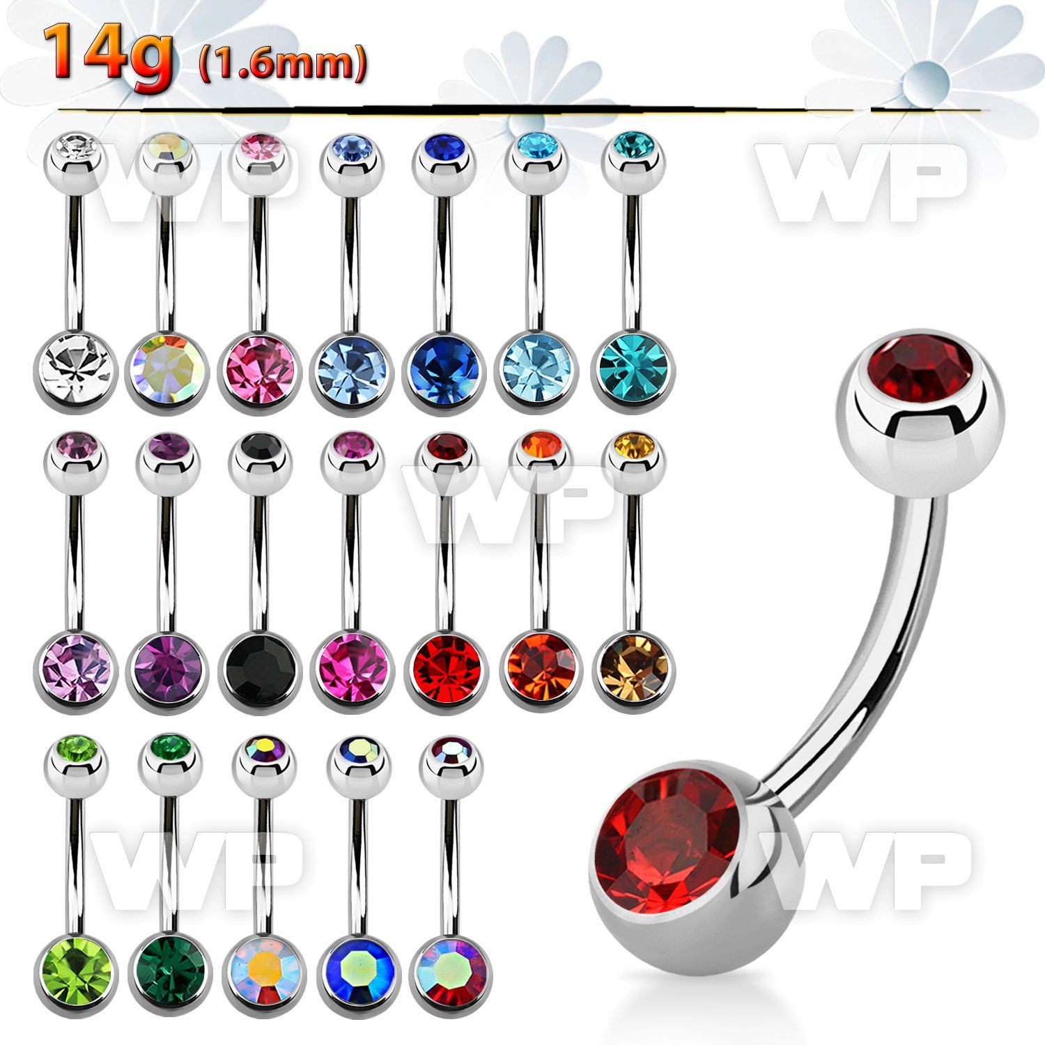 4uk63 steel belly ring 6mm 5mm press fit jewel ball belly piercing