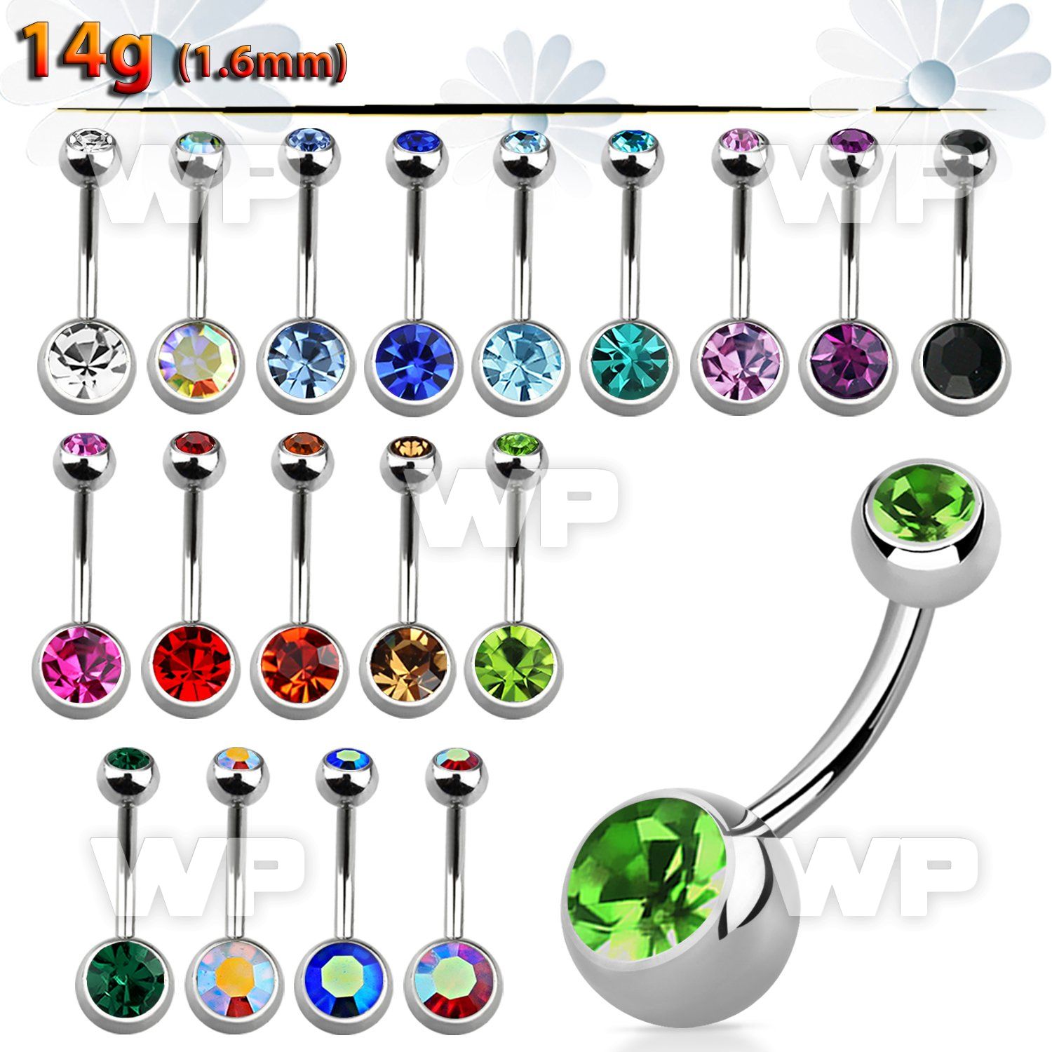 4uk6i steel belly ring w 8mm 5mm press fit jewel ball belly piercing