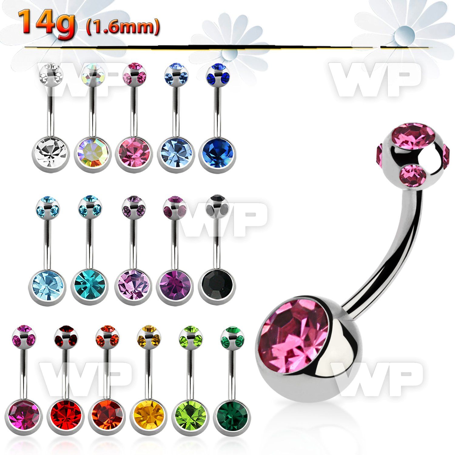 4uk6ijc steel belly ring w dangling upper 5mm multi jewel ball belly piercing