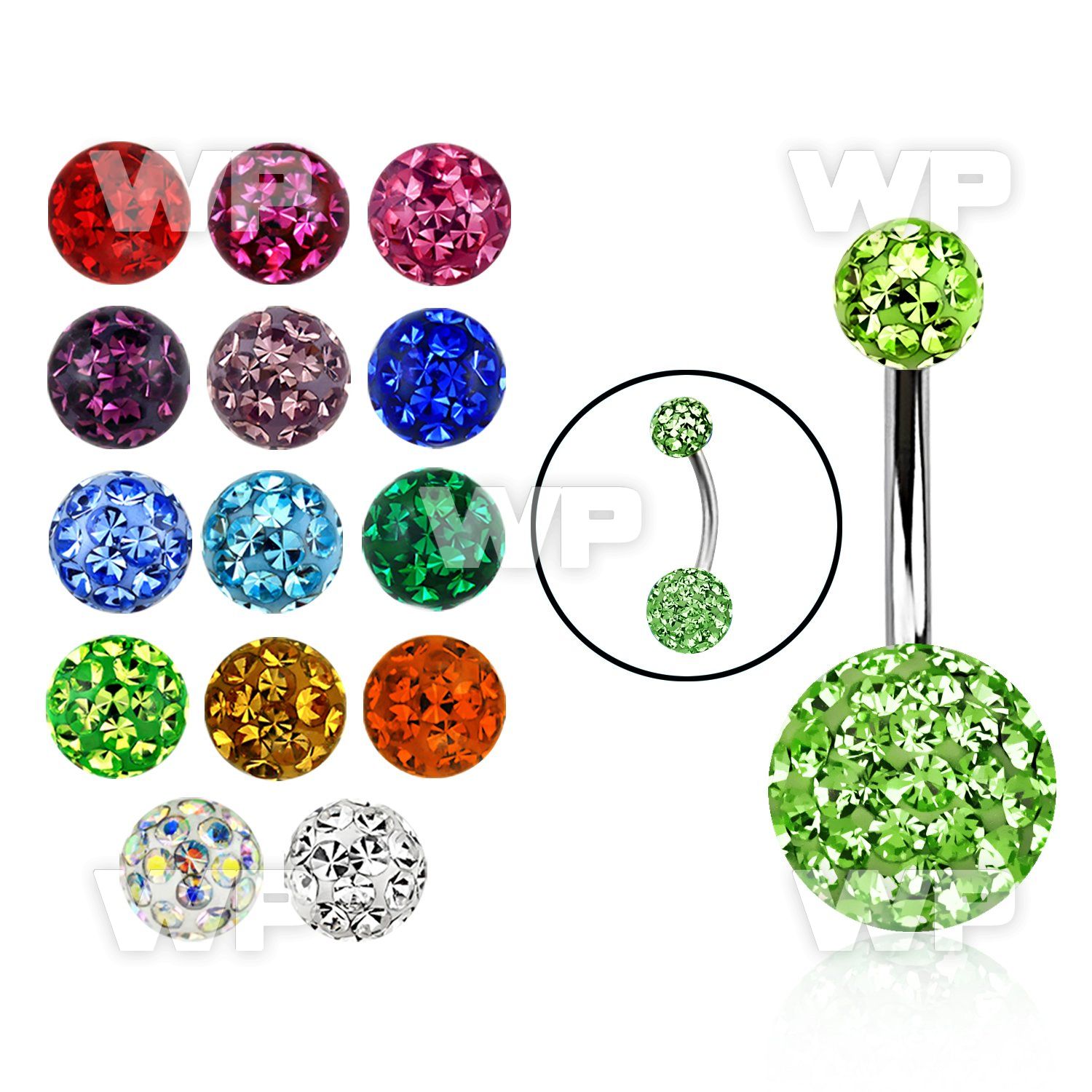 4ukdeps steel belly ring 5mm 10mm multi crystal ferido ball out belly piercing