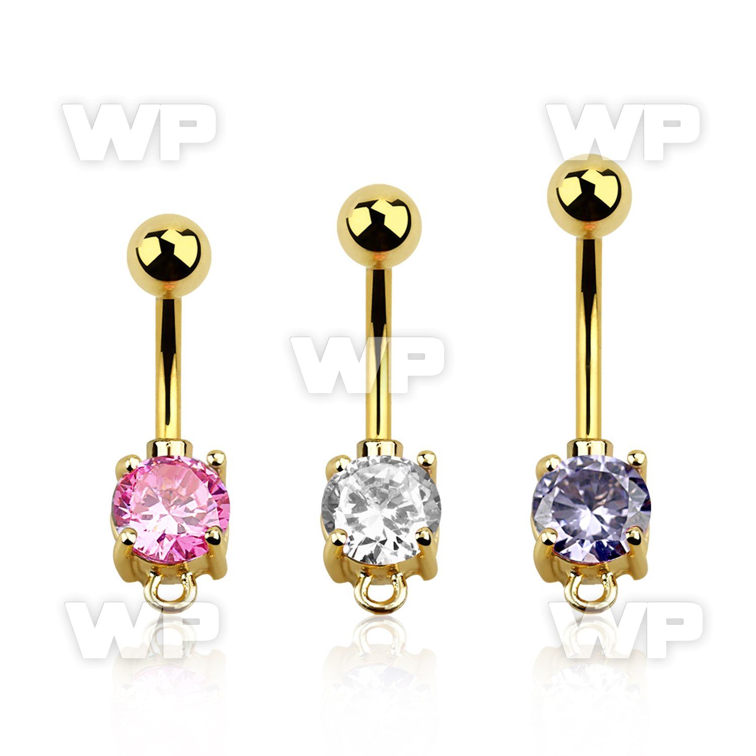 4ur6gx gold ion plated 316l steel belly ring 8mm prong set cz belly piercing