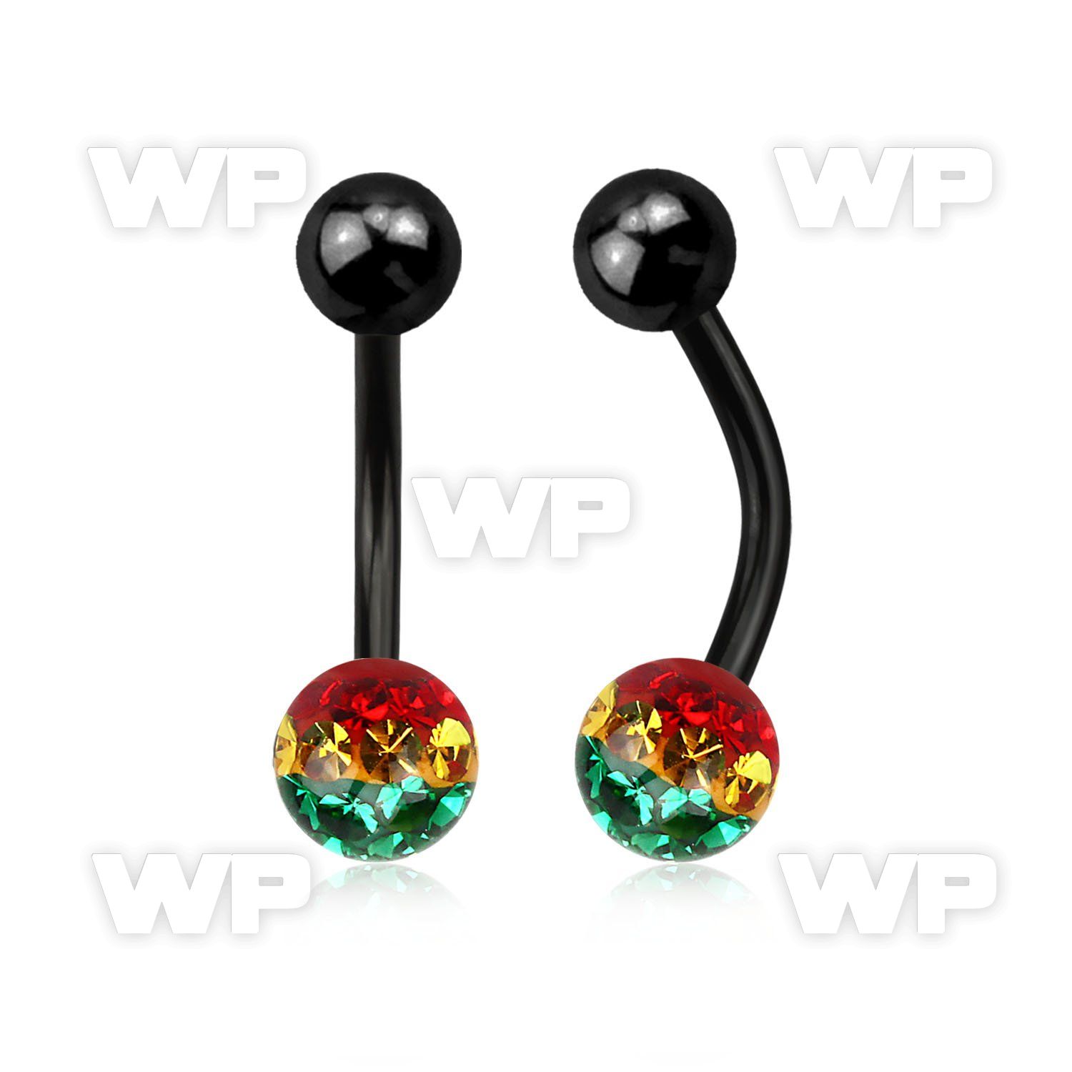 4urdaya ion plated steel belly ring 5mm top ball 6mm multi crys belly piercing