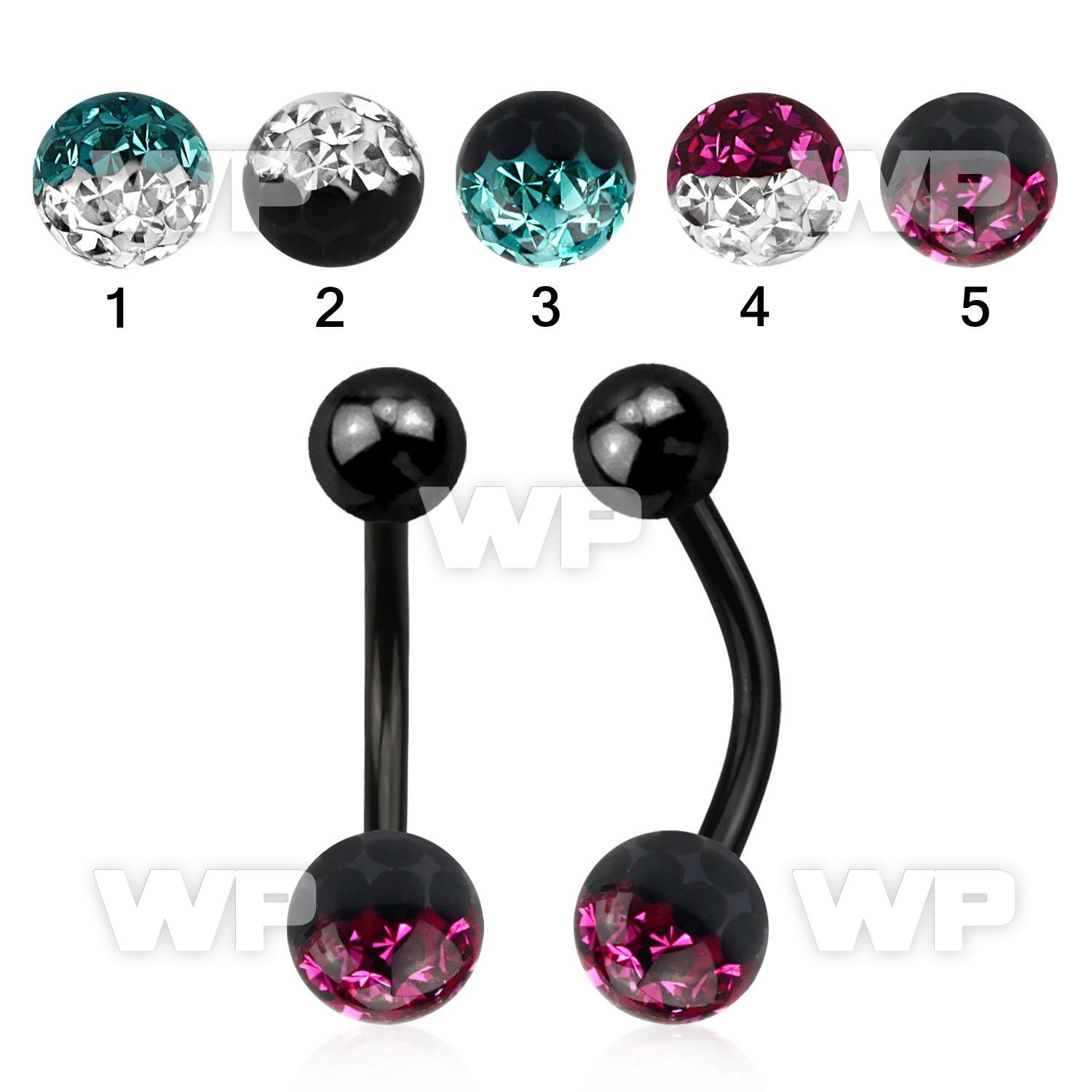 4urdayw ion plated steel belly ring 5mm top ball 6mm multi crys belly piercing