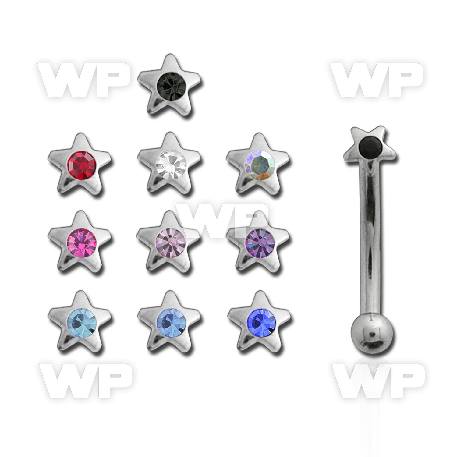 4uw3a6 316l steel micro banana w small starcenter crystal on one eyebrow piercing