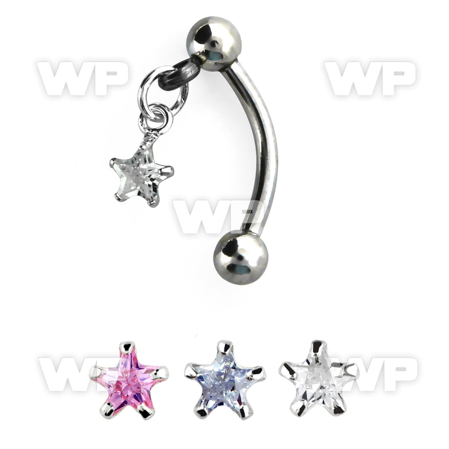 4uwaqs 316l steel micro banana w 3mm balls dangling 3mm star eyebrow piercing