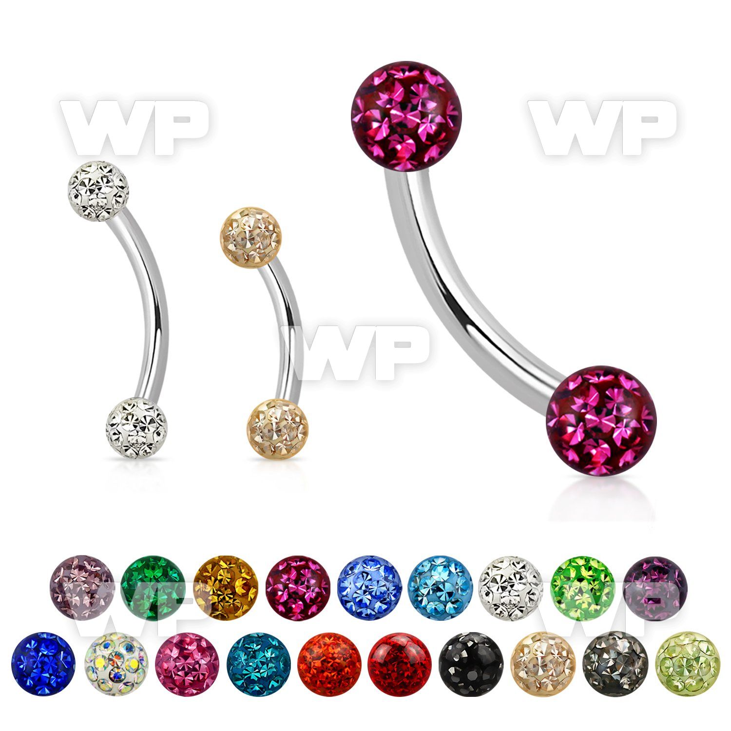 4uwdaz 316l steel micro banana w 3mm multi crystal ball epoxy eyebrow piercing