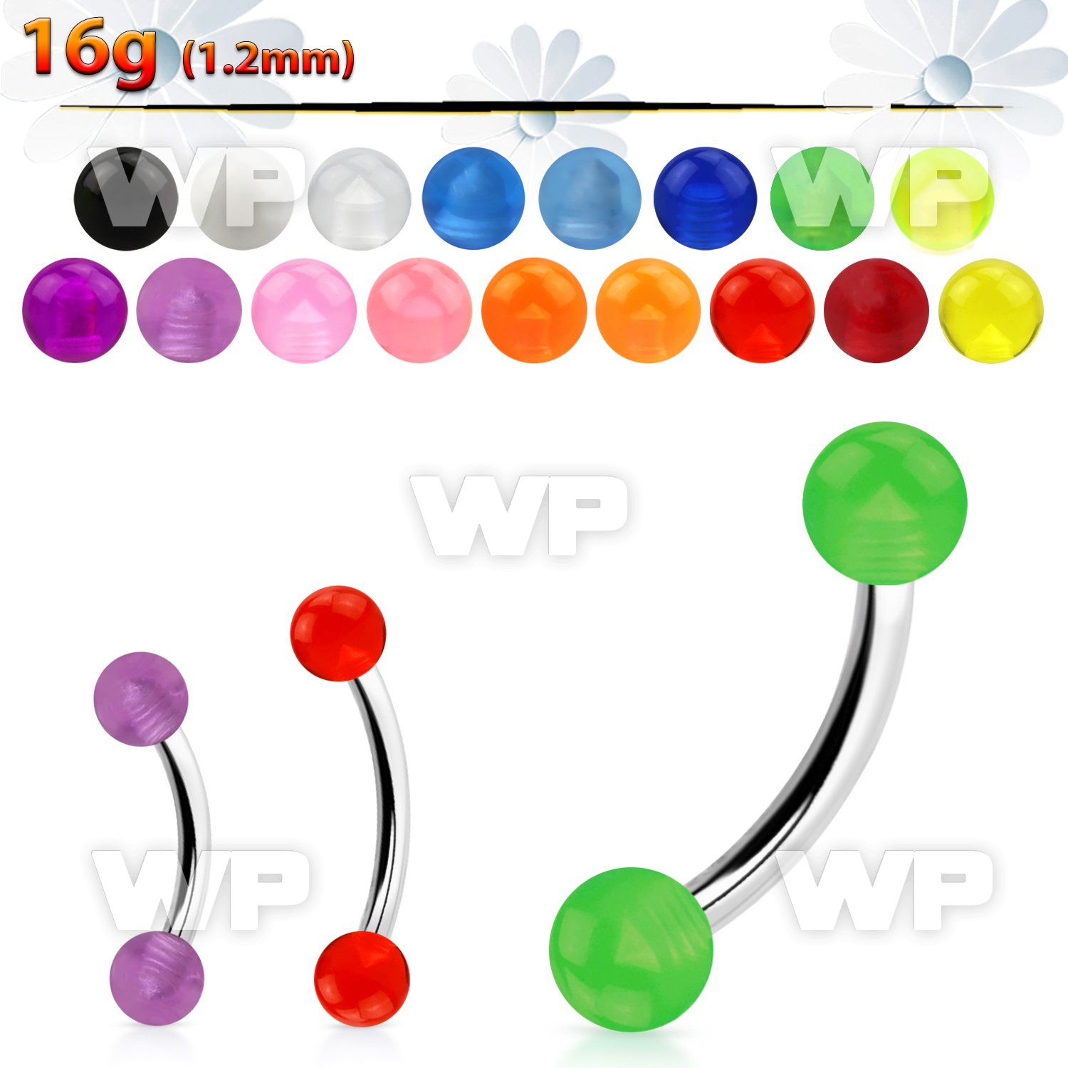 4uwhq4 316l steel micro banana w 3mm acrylic uv ball eyebrow piercing