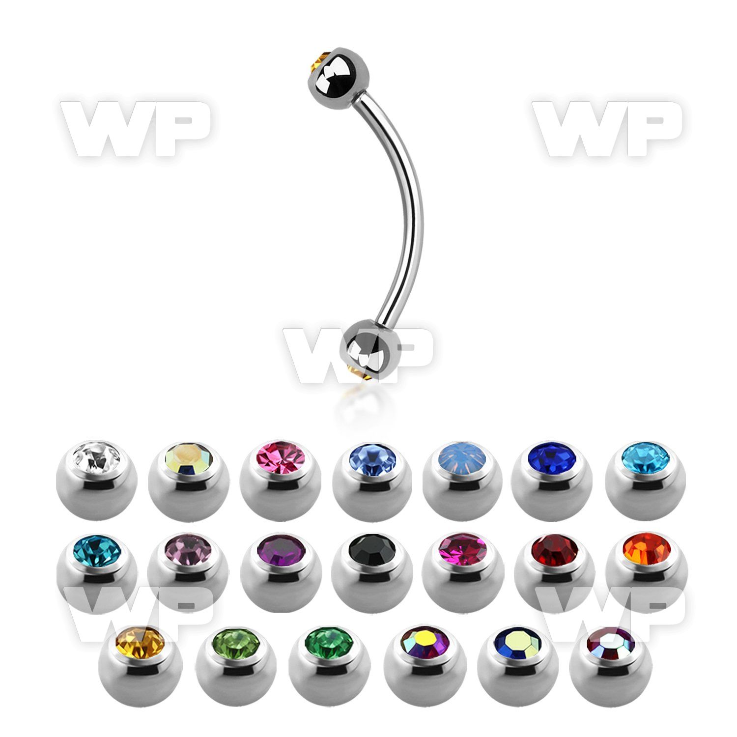 4uwk6 316l steel micro banana w 3mm bezel jewel ball eyebrow piercing