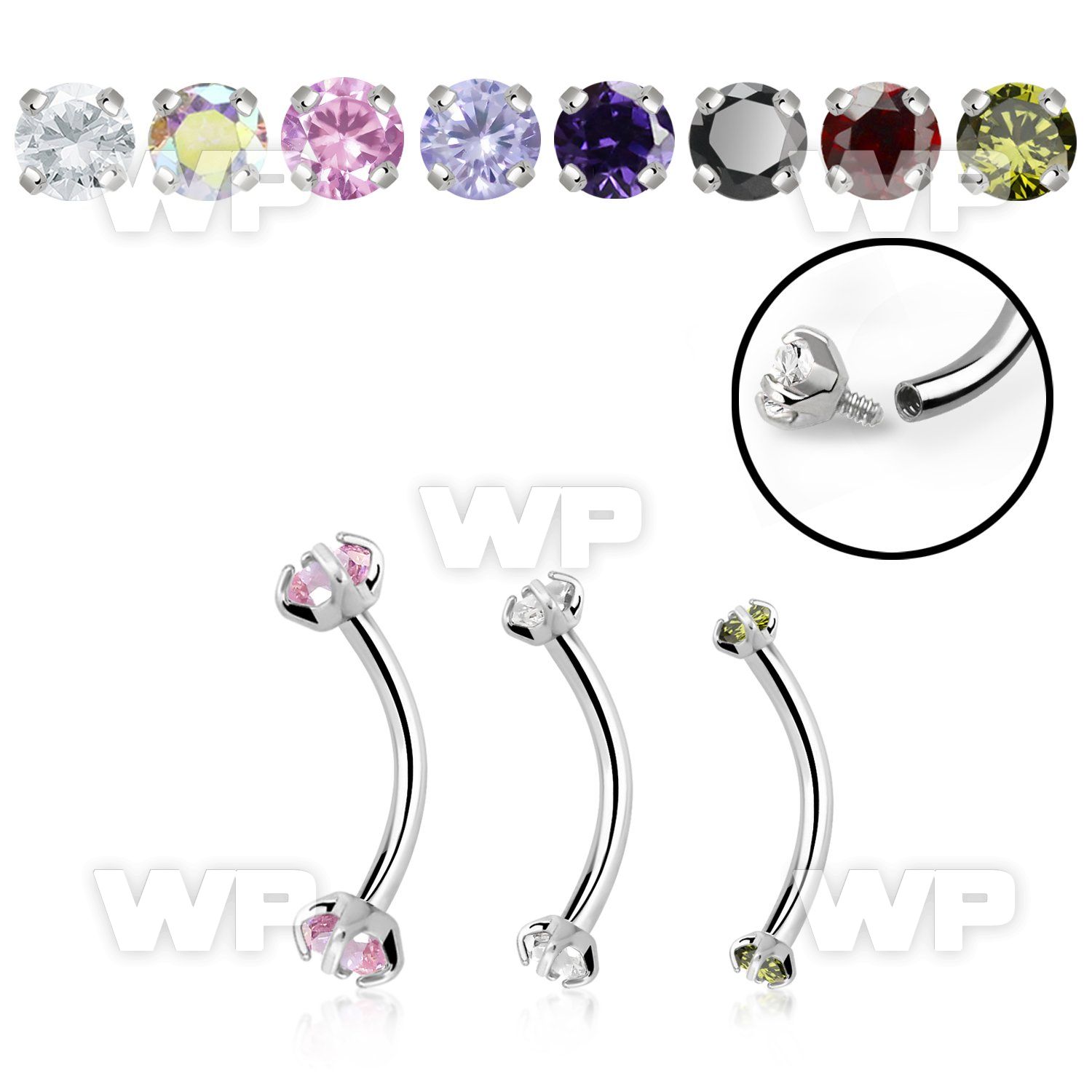 4uwk6g8u internally threaded 316l steel micro banana w 3mm prong eyebrow piercing