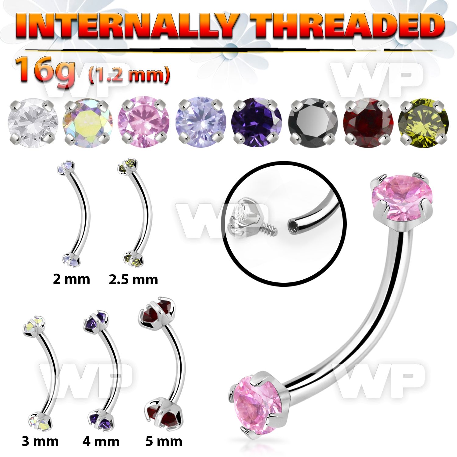 4uwk6g8u internally threaded 316l steel micro banana w 3mm prong eyebrow piercing