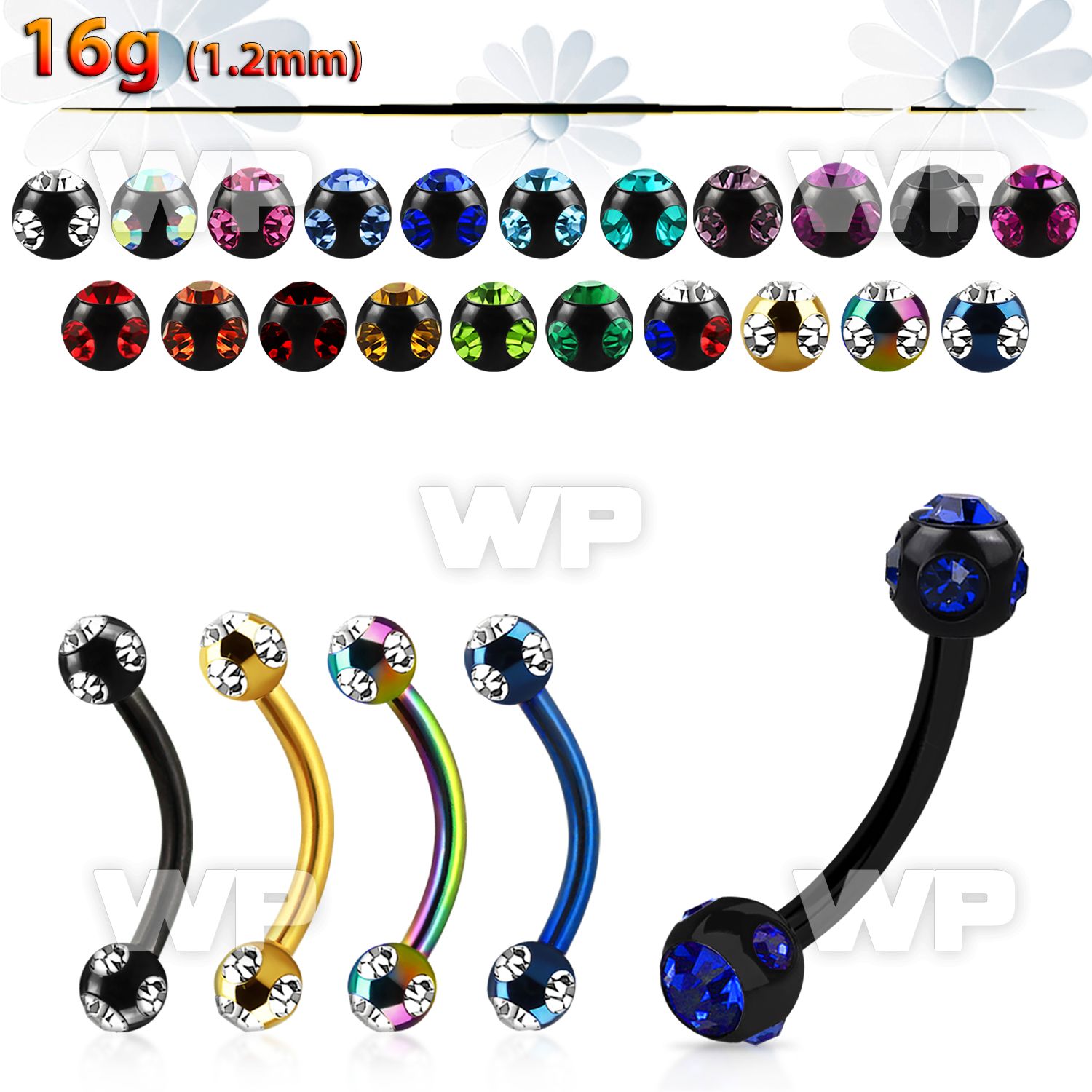 4uwr6z ion plated 316l steel micro banana w 3mm multi jewel ball eyebrow piercing