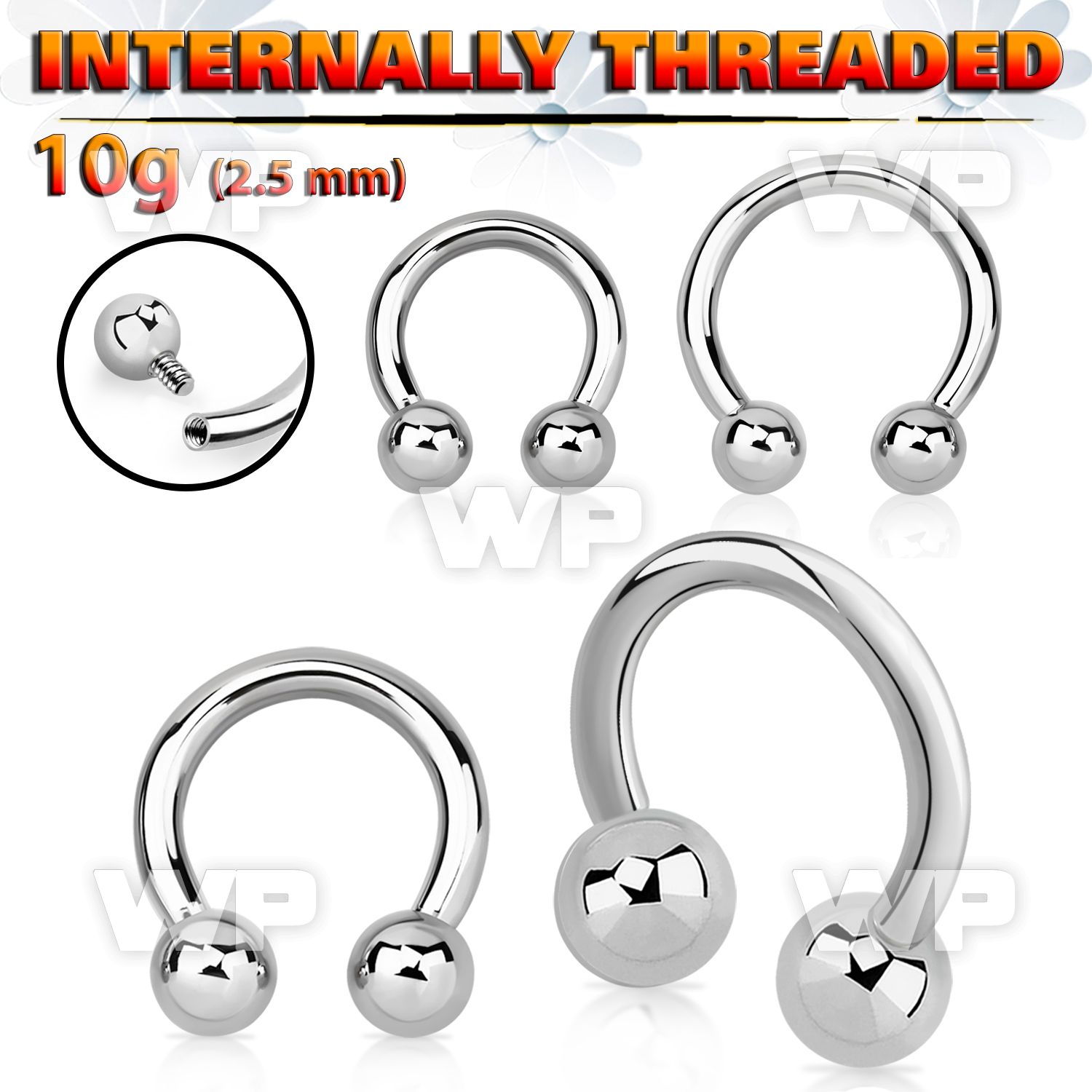 64aep surgical steel cbr horseshoe 2 5mm internally threaded belly piercing