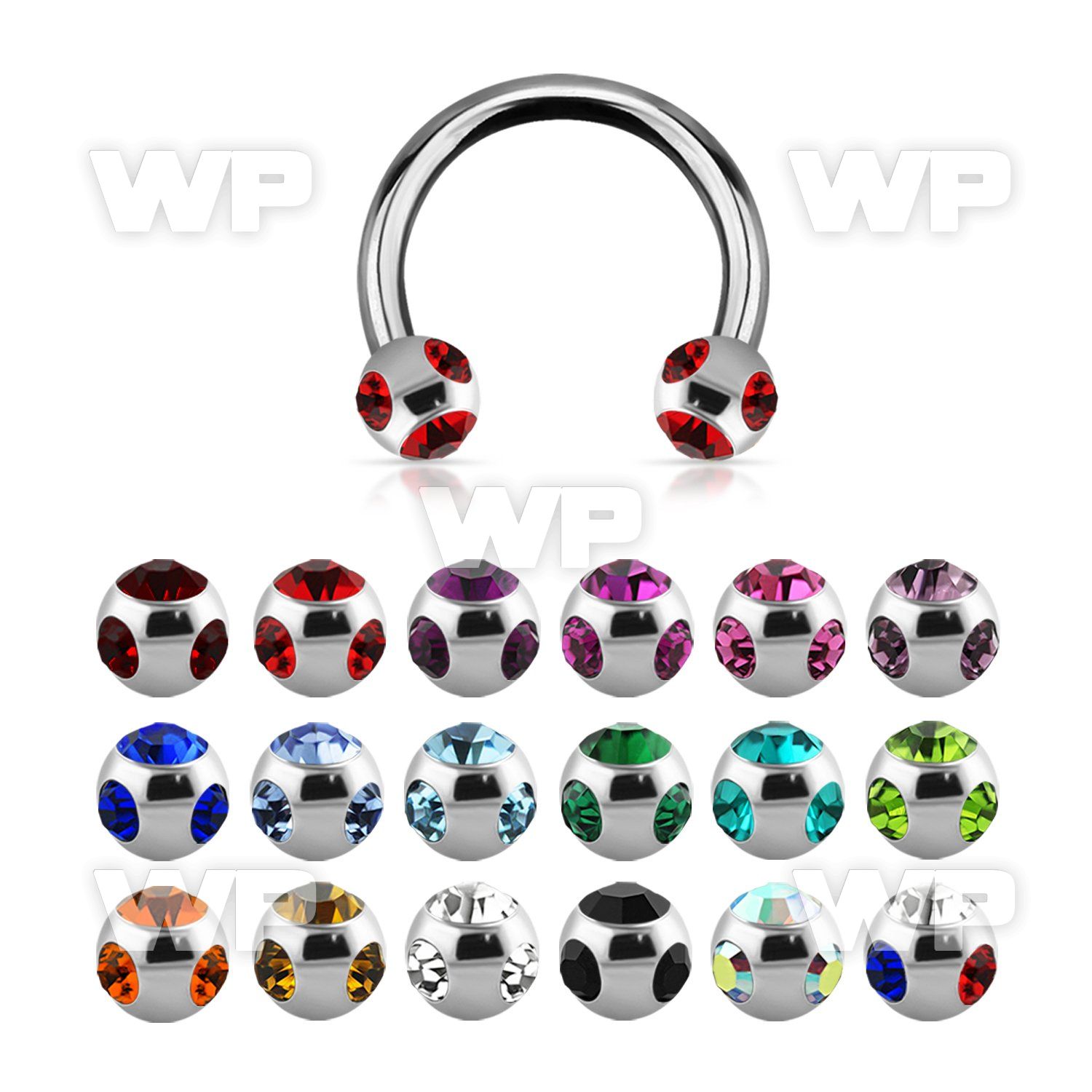 64c4s surgical steel cbr horseshoe 1 6mm 5mm multi crystal bal belly piercing