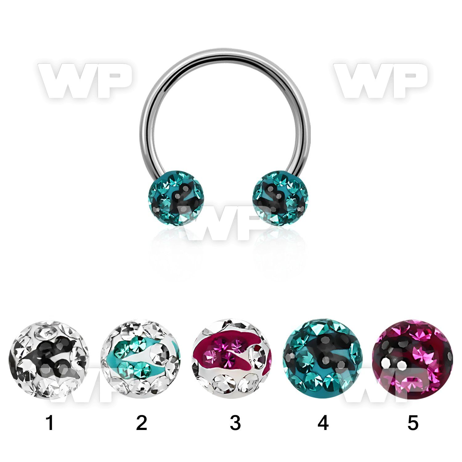 64day6 surgical steel cbr horseshoe 1 6mm 6mm multi crystal bal ear lobe piercing