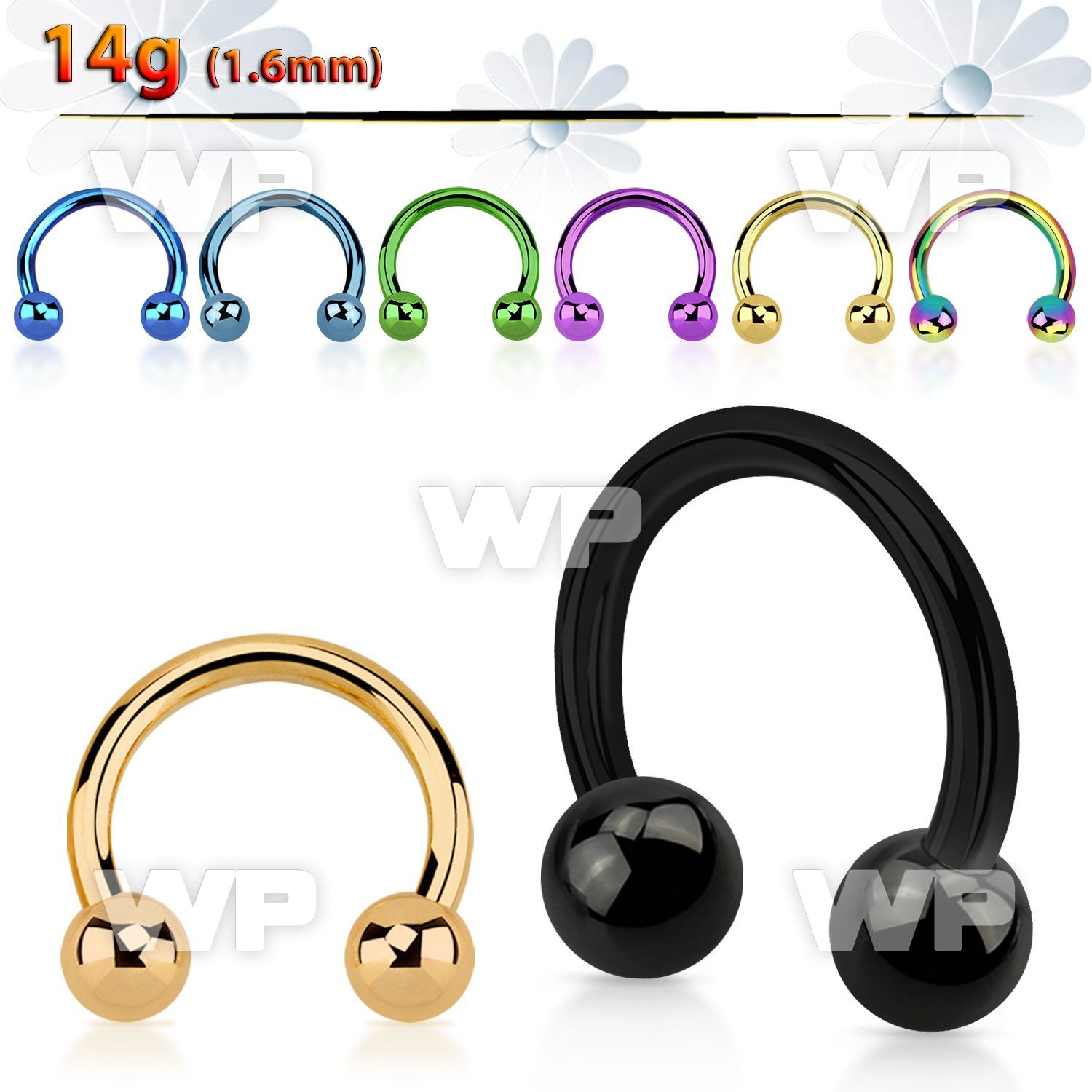 64r40 ion plated surgical steel cbr horseshoe 1 6mm 4mm ball belly piercing