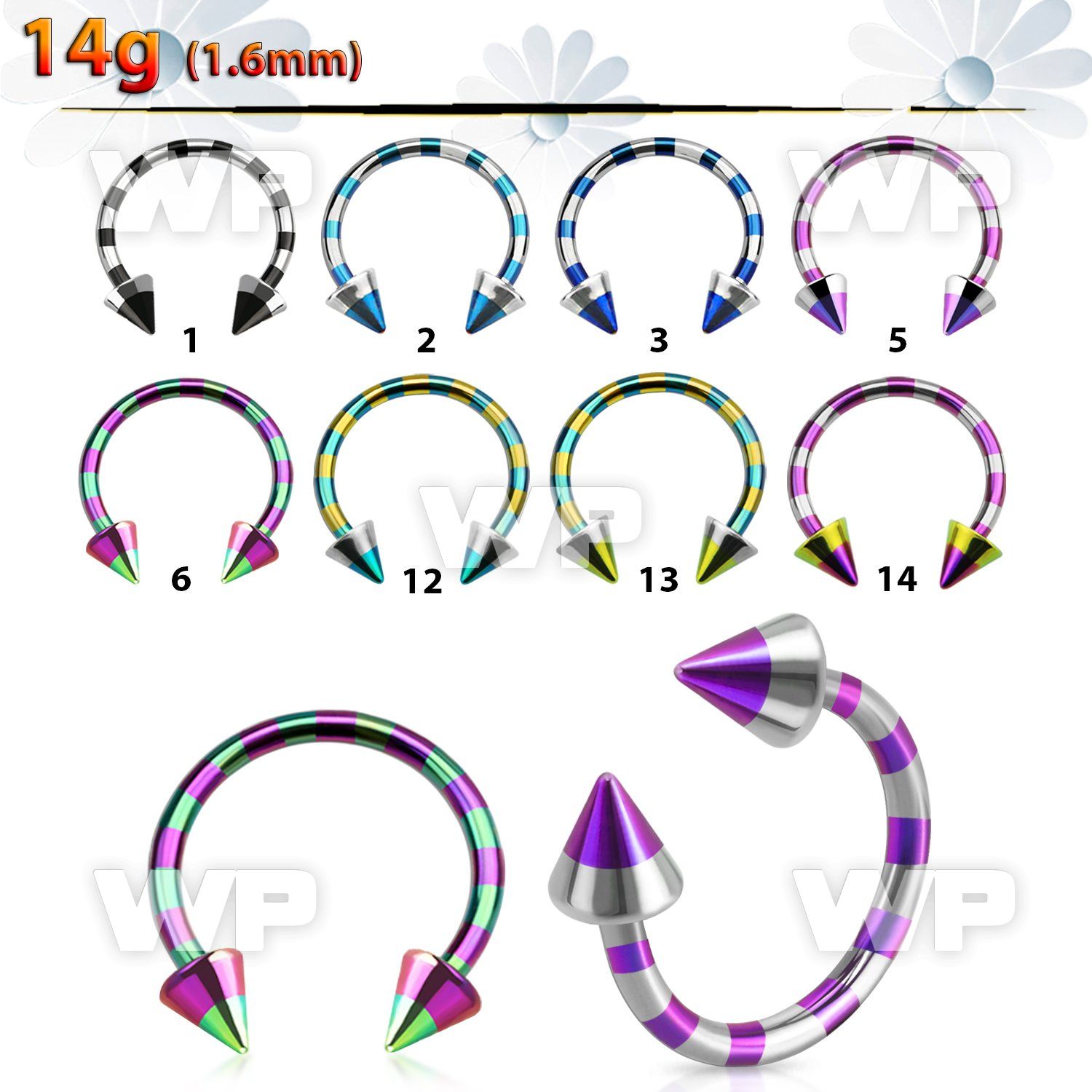 64rbue0 zebra striped ion plated surgical steel cbr horseshoe belly piercing