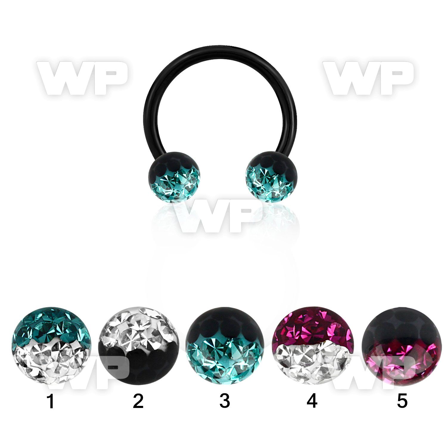 64rdasw ion plated surgical steel cbr horseshoe 1 6mm 5mm multi belly piercing