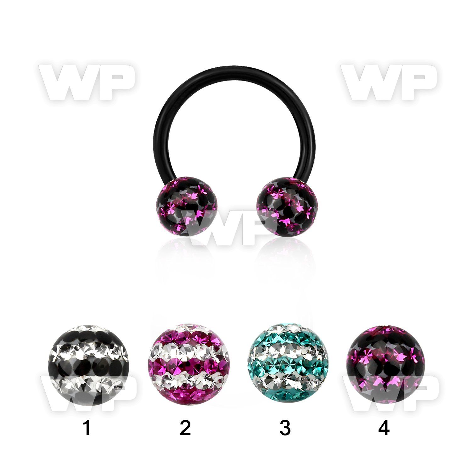 64rday1 ion plated surgical cbr horseshoe 1 6mm 6mm multi crysta belly piercing