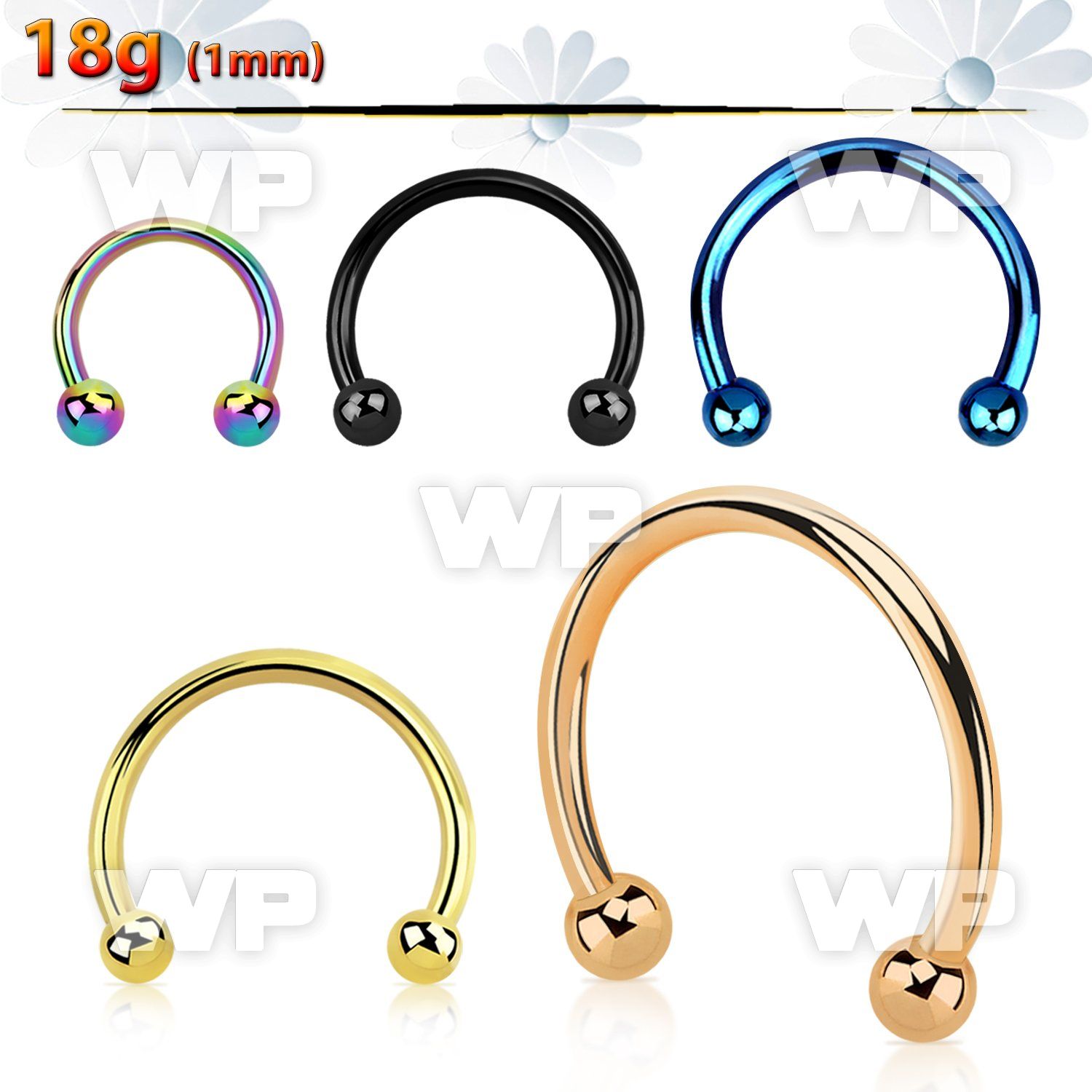 64ret4k black ion plated surgical steel cbr horseshoe 1mm 2mm eyebrow piercing