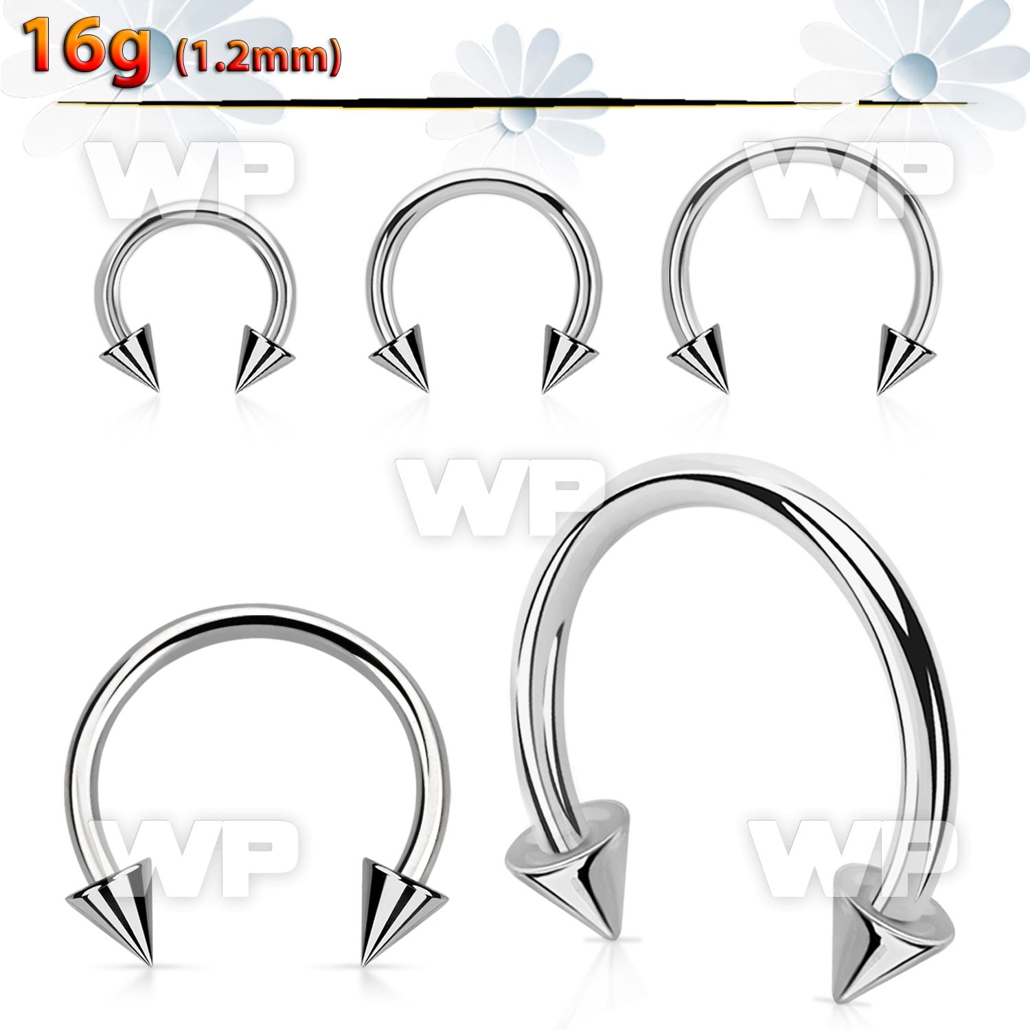 64w6u surgical steel cbr horseshoe 1 2mm 3mm cones belly piercing