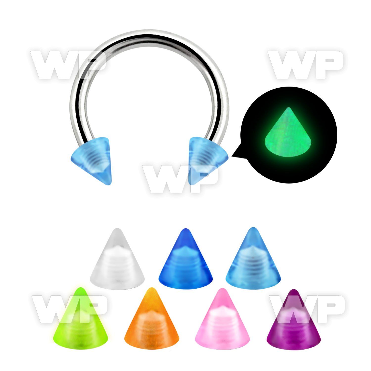64wib6u surgical steel cbr horseshoe 1 2mm 3mm acrylic glow in belly piercing