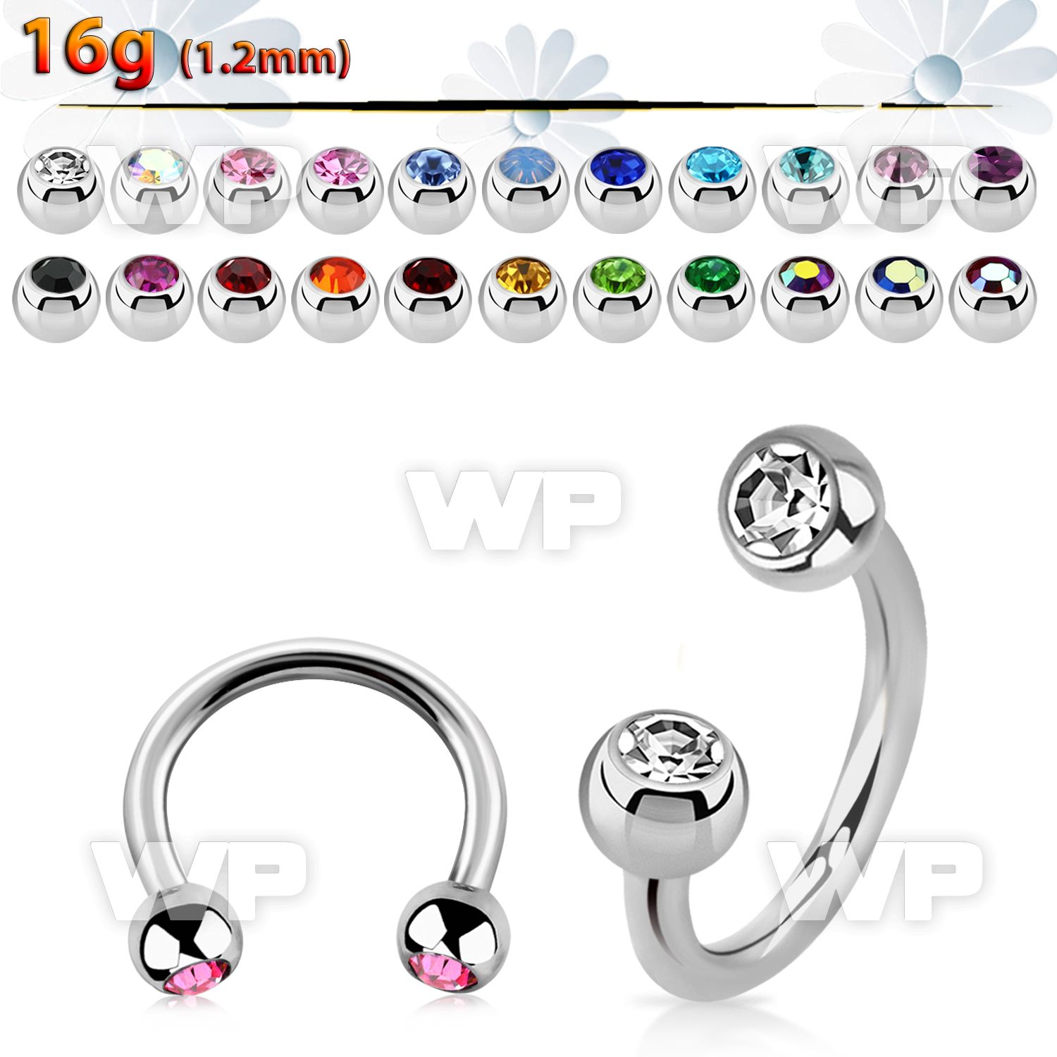 64wk6 surgical steel cbr horseshoe 1 2mm 3mm jewel ball belly piercing