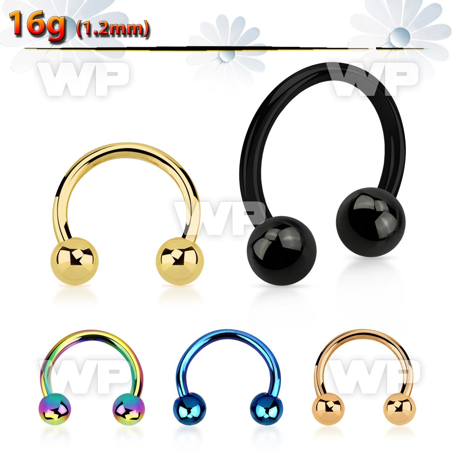 64wr40 ion plated surgical steel cbr horseshoe 1 2mm 4mm ball ear lobe piercing