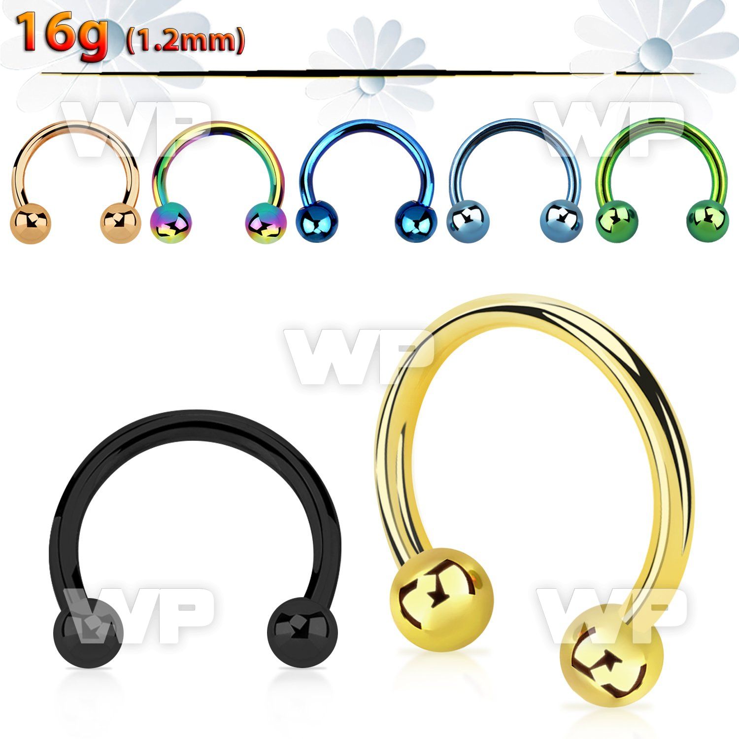 64wr4 ion plated surgical steel cbr horseshoe 1 2mm 3mm ball ear lobe piercing