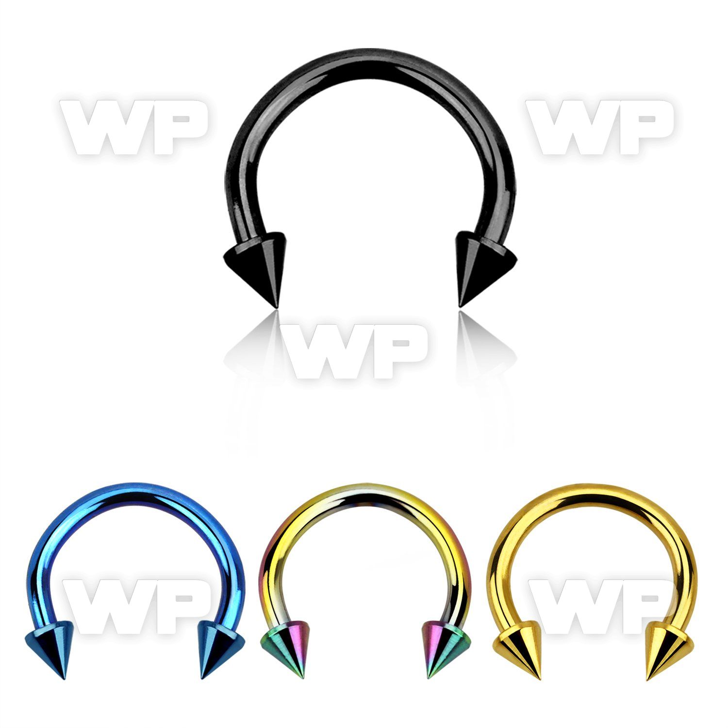 64wr6uks ion plated surgical steel cbr horseshoe 1 2mm 2 5mm cone belly piercing