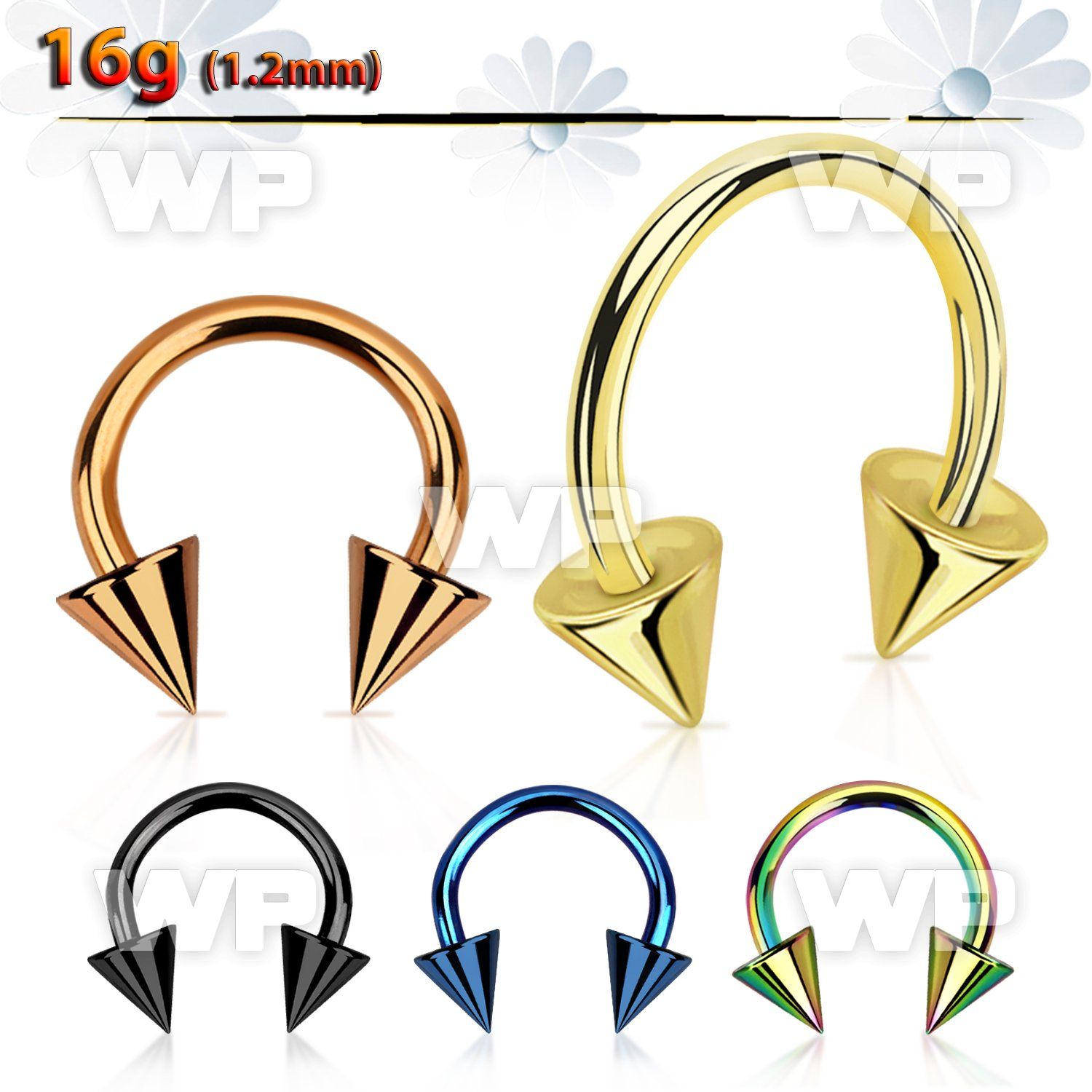 64wr6us ion plated surgical steel cbr horseshoe 1 2mm 5mm cones eyebrow piercing