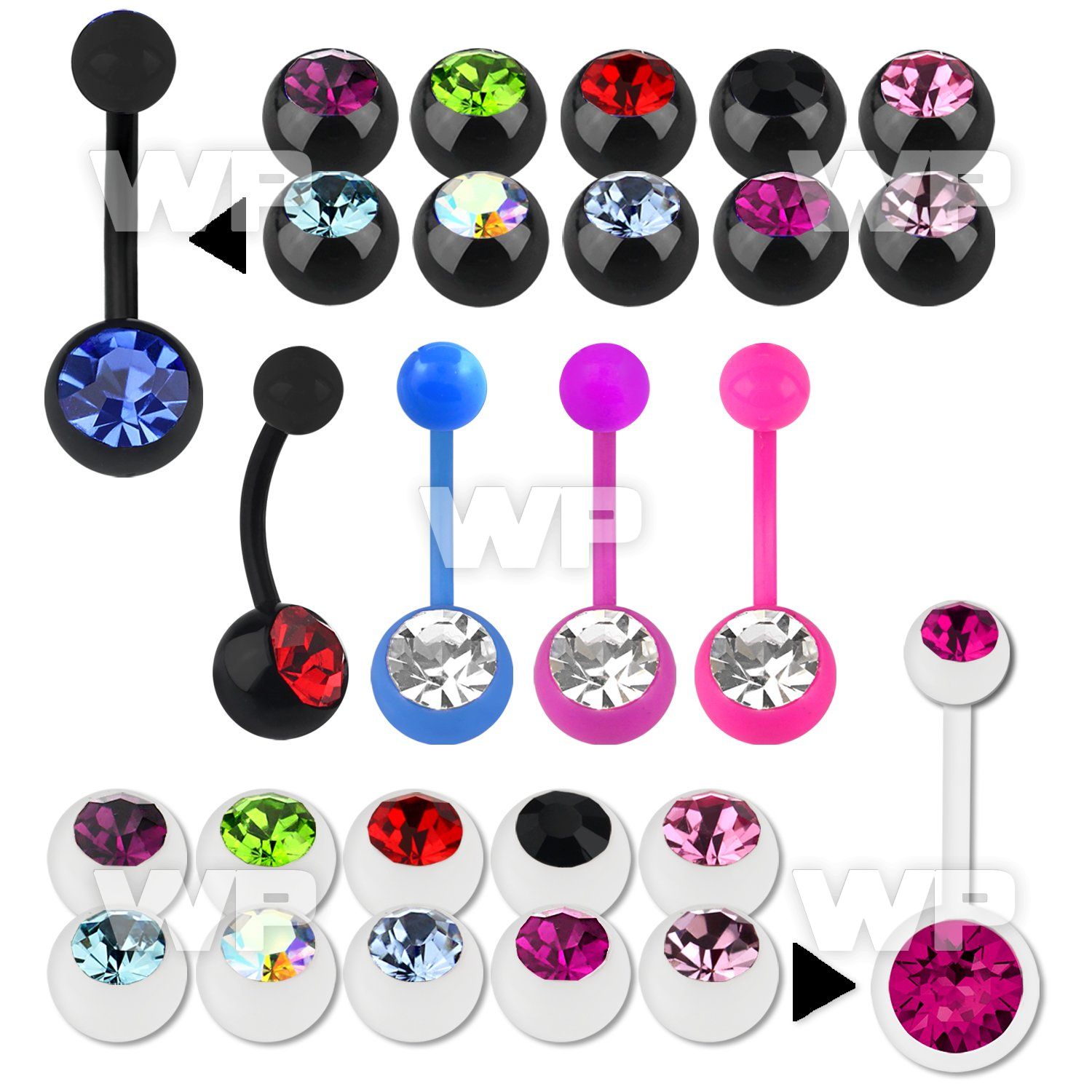 74ue6i acrylic belly ring w 8mm jewel ball upper 5mm plain acry belly piercing