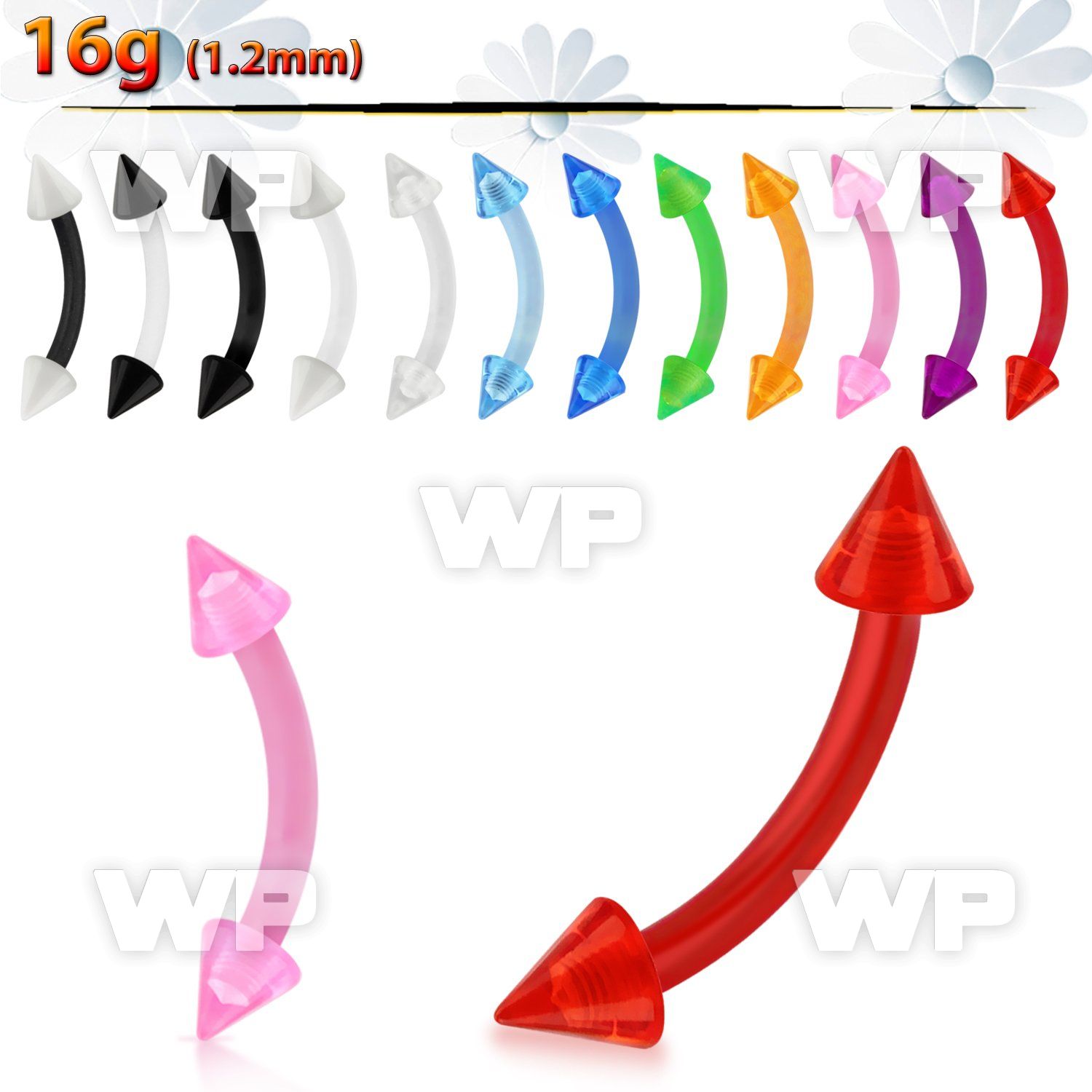 74uwq6u acrylic micro banana 1 2mm 3mm cones length 8mm 5 16 eyebrow piercing