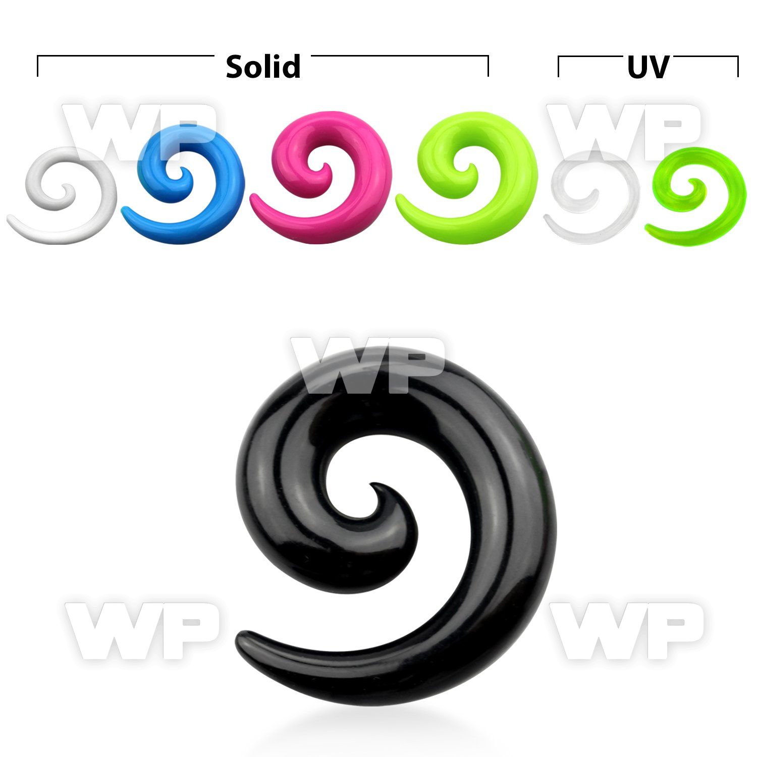 7665 spiral coil taper made from solid acrylic or uv acrylic ear lobe piercing