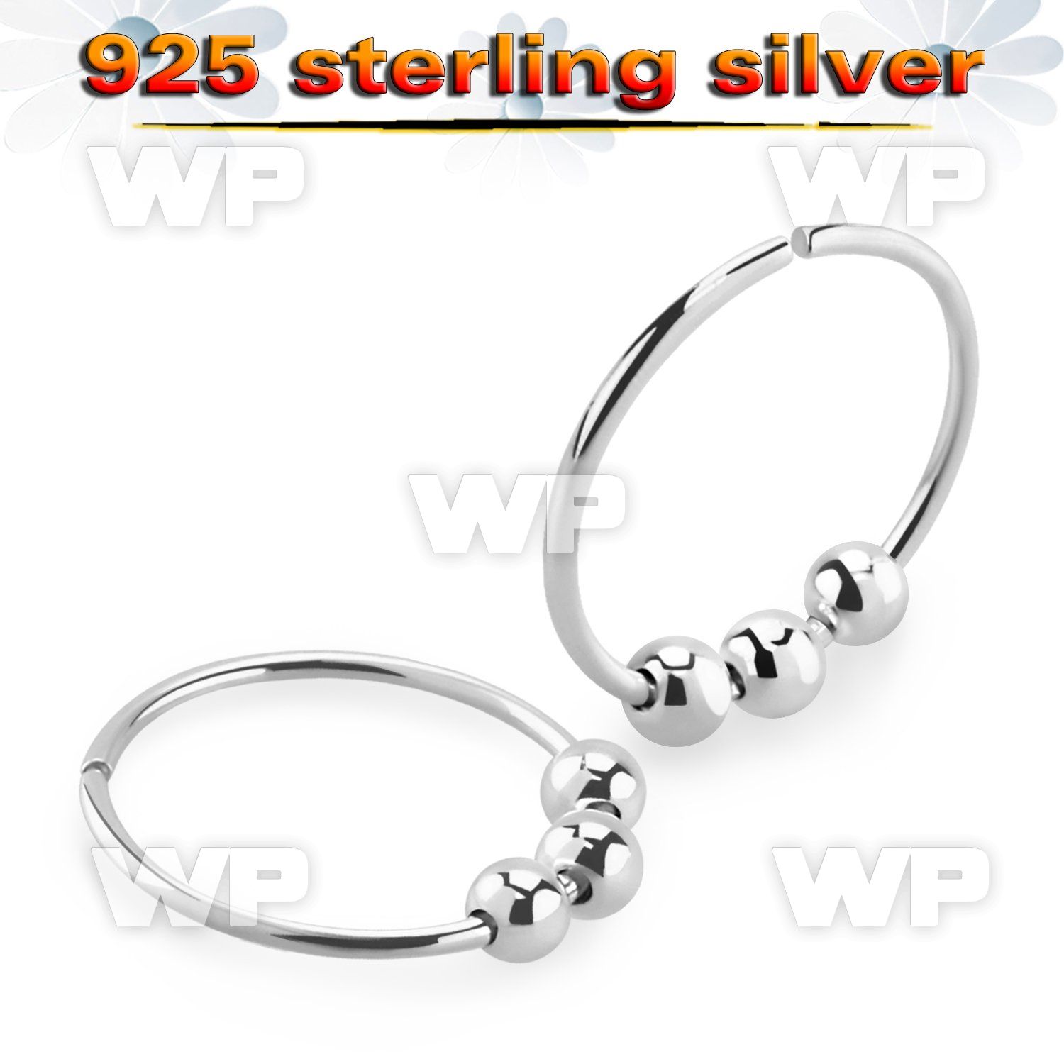 7i3w1kk silver seamless nose ring triple moveable balls