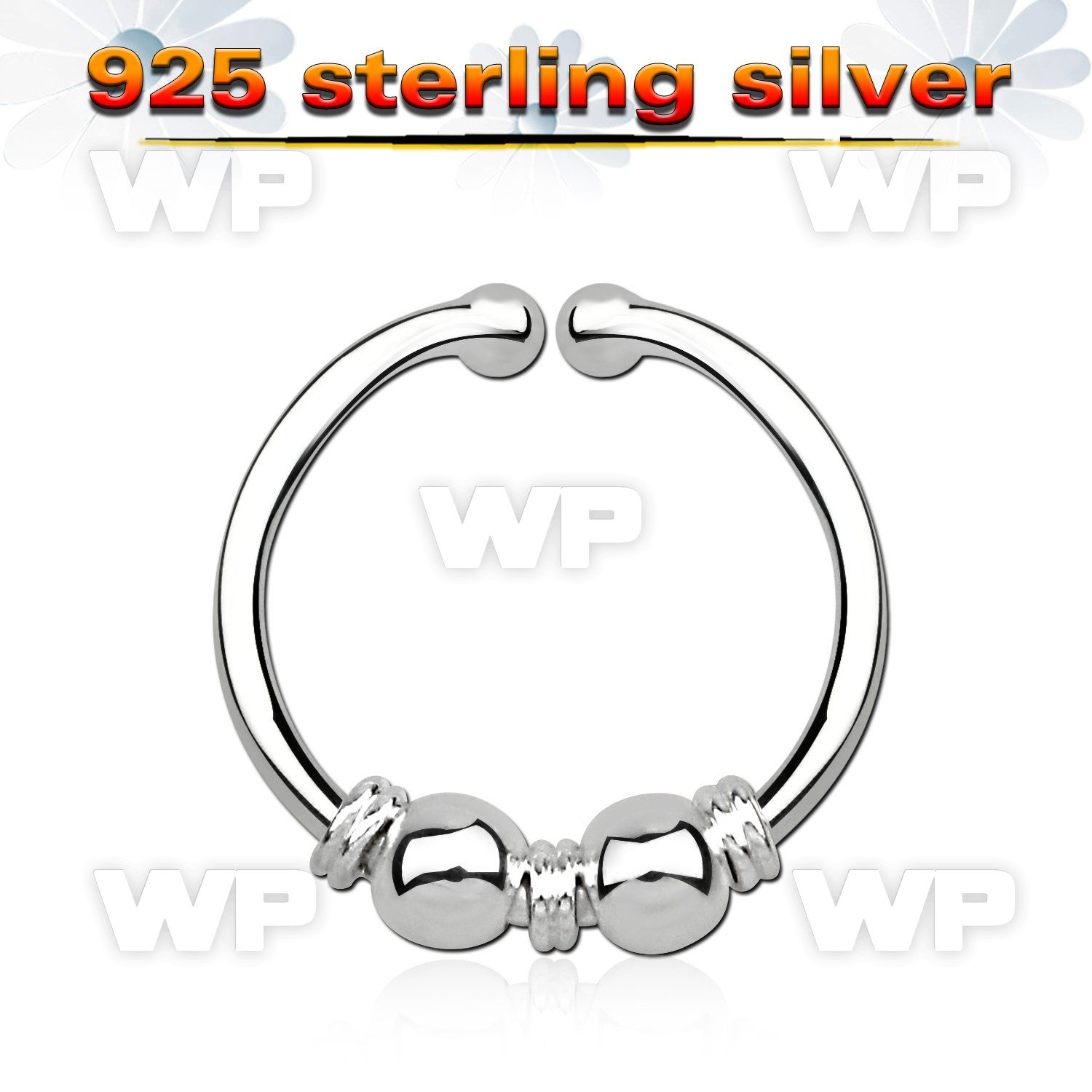 7i3wmekb silver 925 fake septum piercing ring 1mm balls three septum piercing