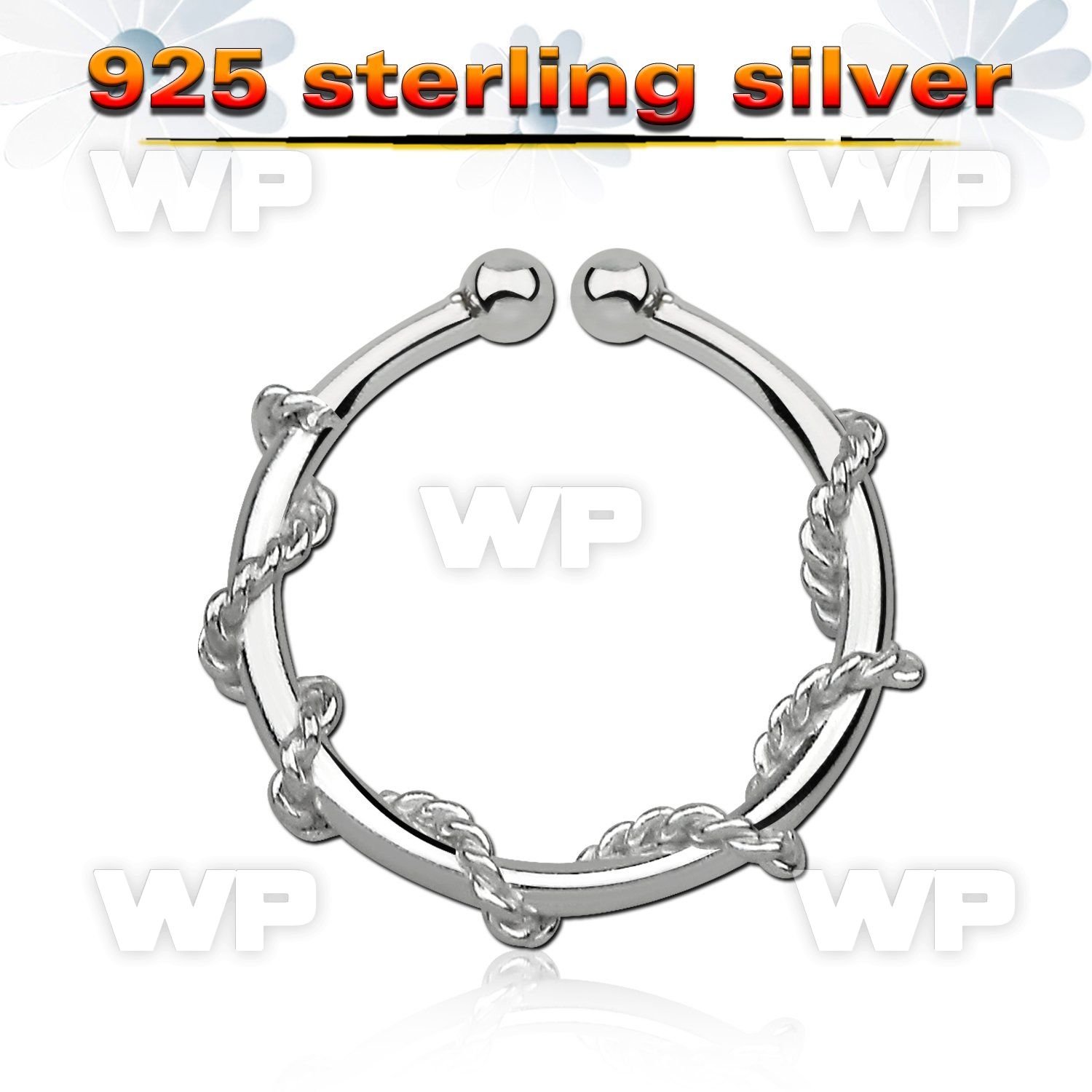 7i3wmekc silver 925 fake septum piercing ring 1mm thin rope wrap septum piercing